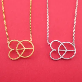 Love and Peace Heart Shaped Peace Sign Outline Pendant Necklace