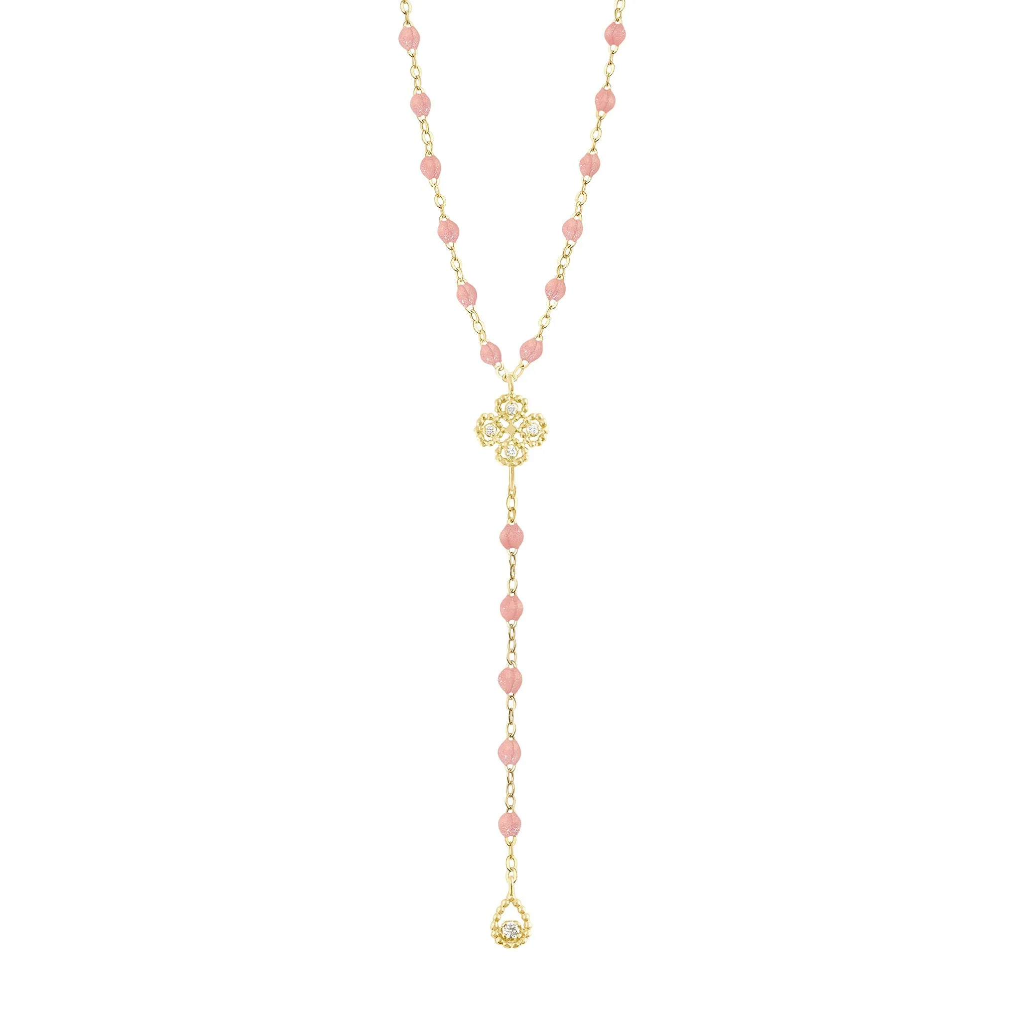 Lucky Classic Gigi Blush diamond rosary, Yellow Gold, 17.7"