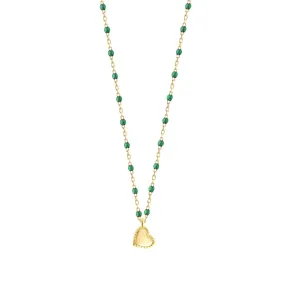 Lucky Heart Mini Gigi Emerald necklace, Yellow Gold, 15.7"