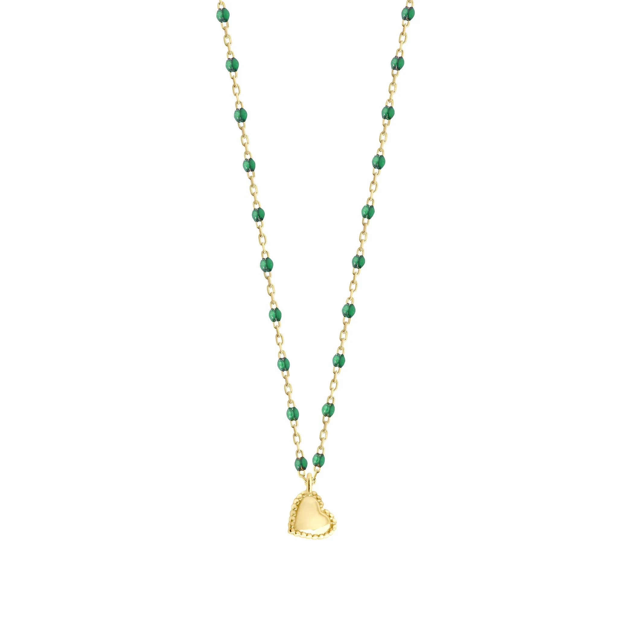 Lucky Heart Mini Gigi Emerald necklace, Yellow Gold, 15.7"