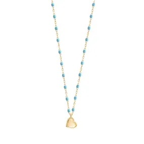 Lucky Heart Mini Gigi Turquoise necklace, Yellow Gold, 15.7"