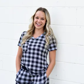 MAMA V-NECK- Grey Buffalo Plaid