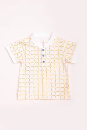 Mandarin-collared Polo Tee - Cream Bamboo Tiles