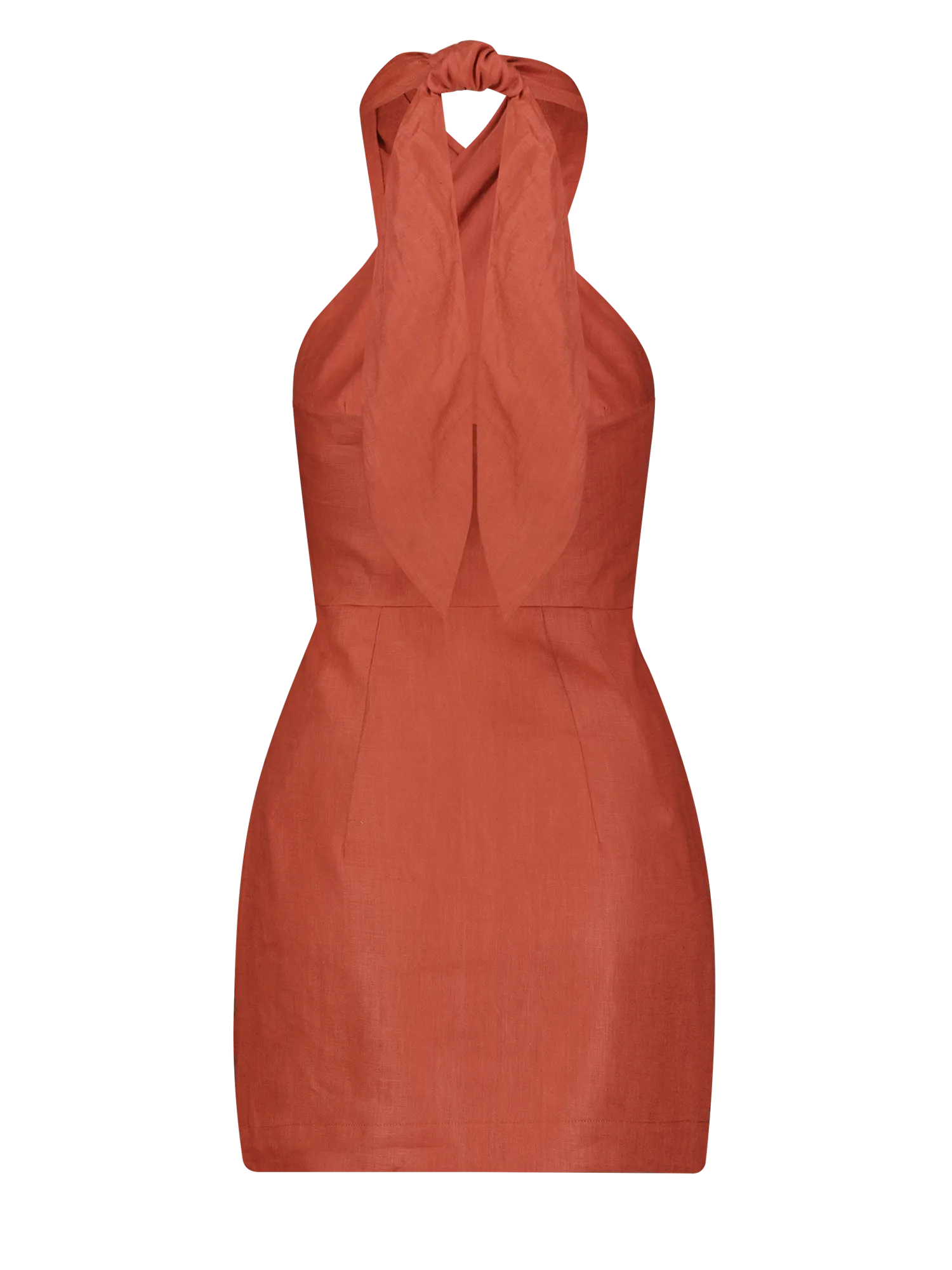 Matthew Bruch Twist Button-Up Mini Dress Terracotta Linen