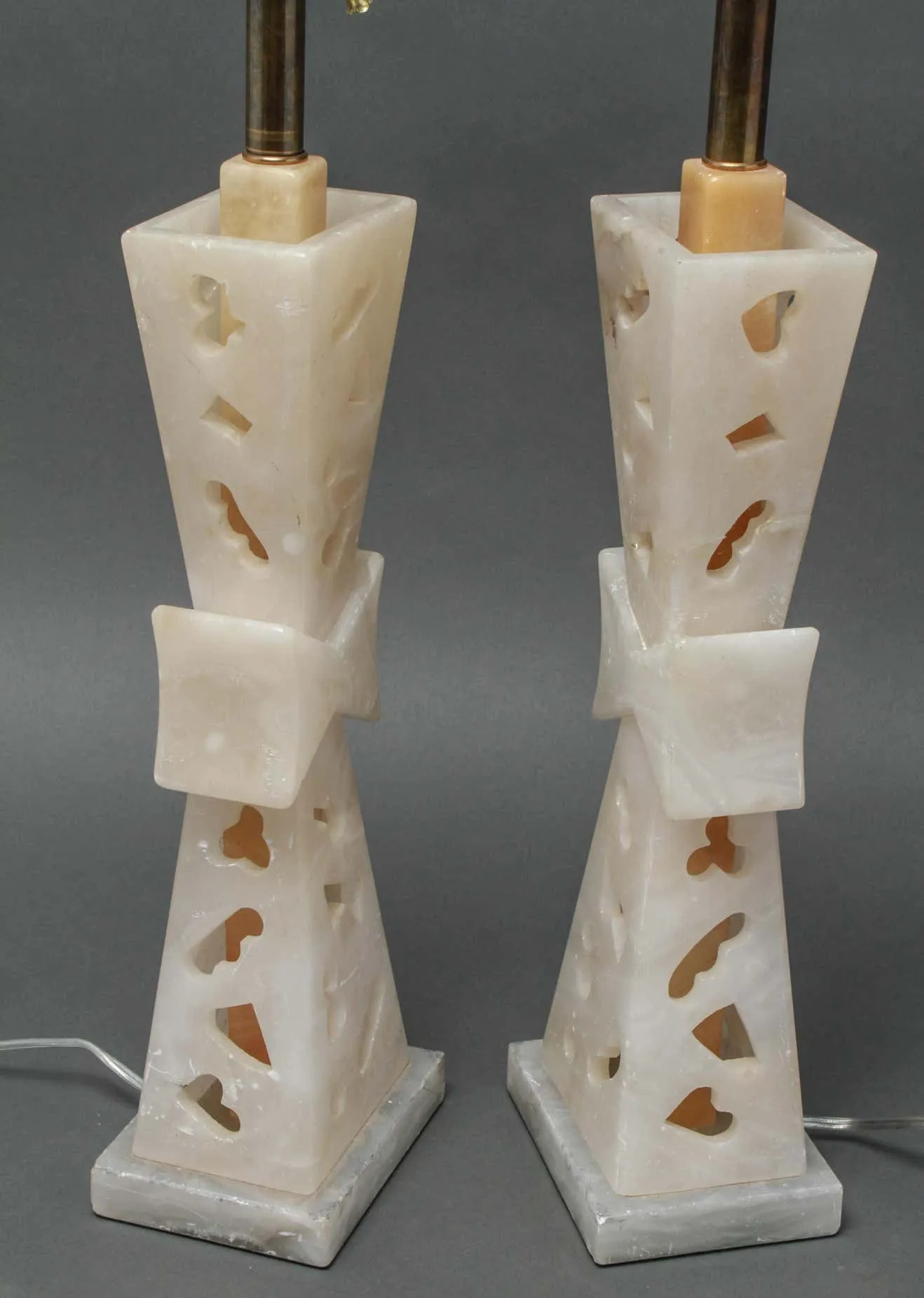 Mid-Century Modern Carved Alabaster Lamps in James Mont Style