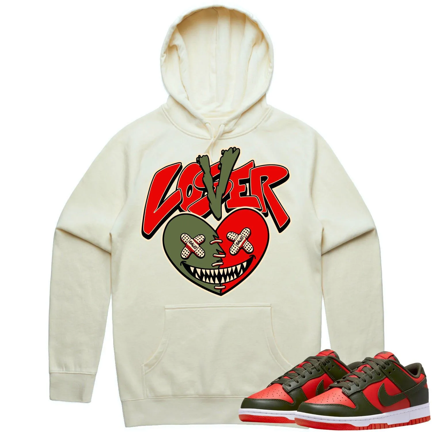 Mystic Red Dunks Hoodie to Match - OLIVE LOVER LOSER BAWS