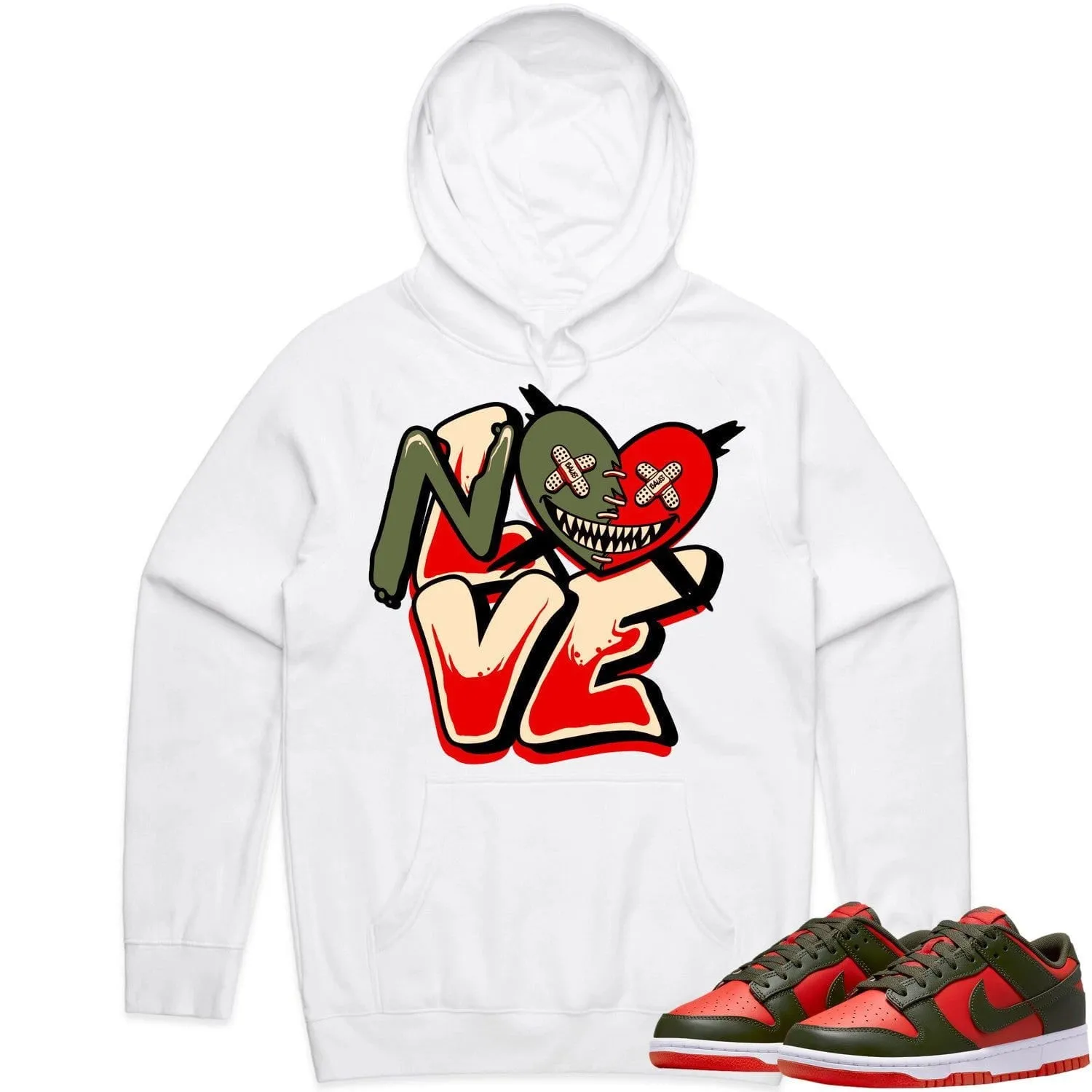 Mystic Red Dunks Hoodie to Match - OLIVE NO LOVE BAWS