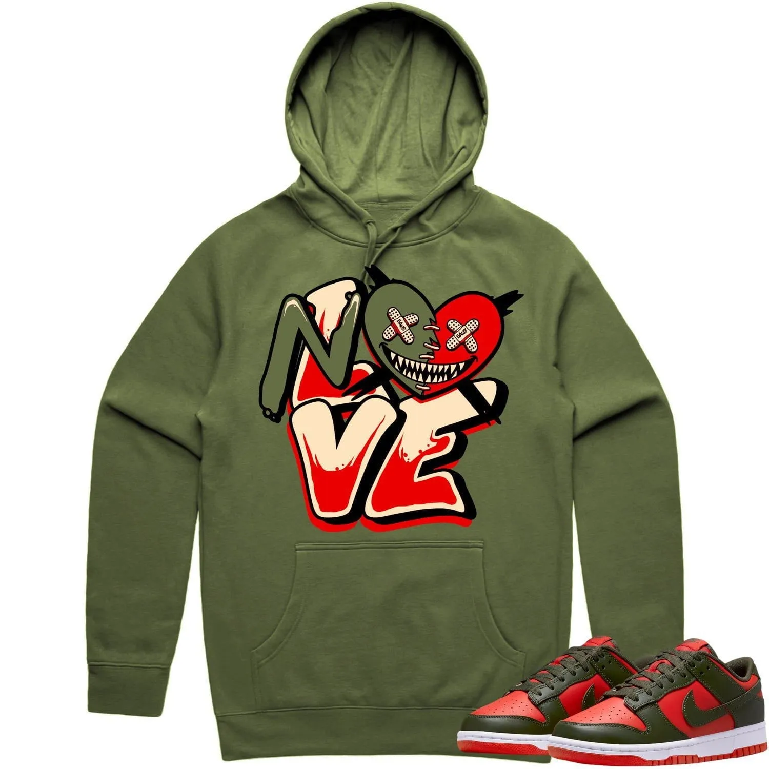 Mystic Red Dunks Hoodie to Match - OLIVE NO LOVE BAWS