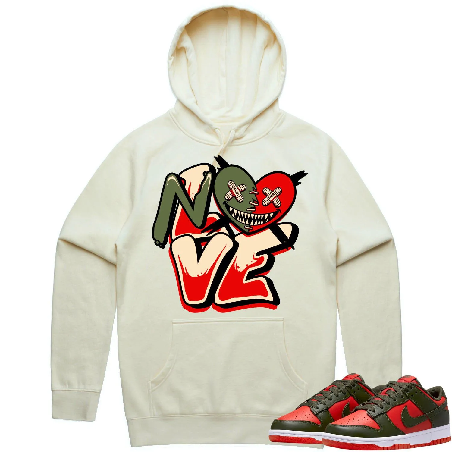 Mystic Red Dunks Hoodie to Match - OLIVE NO LOVE BAWS