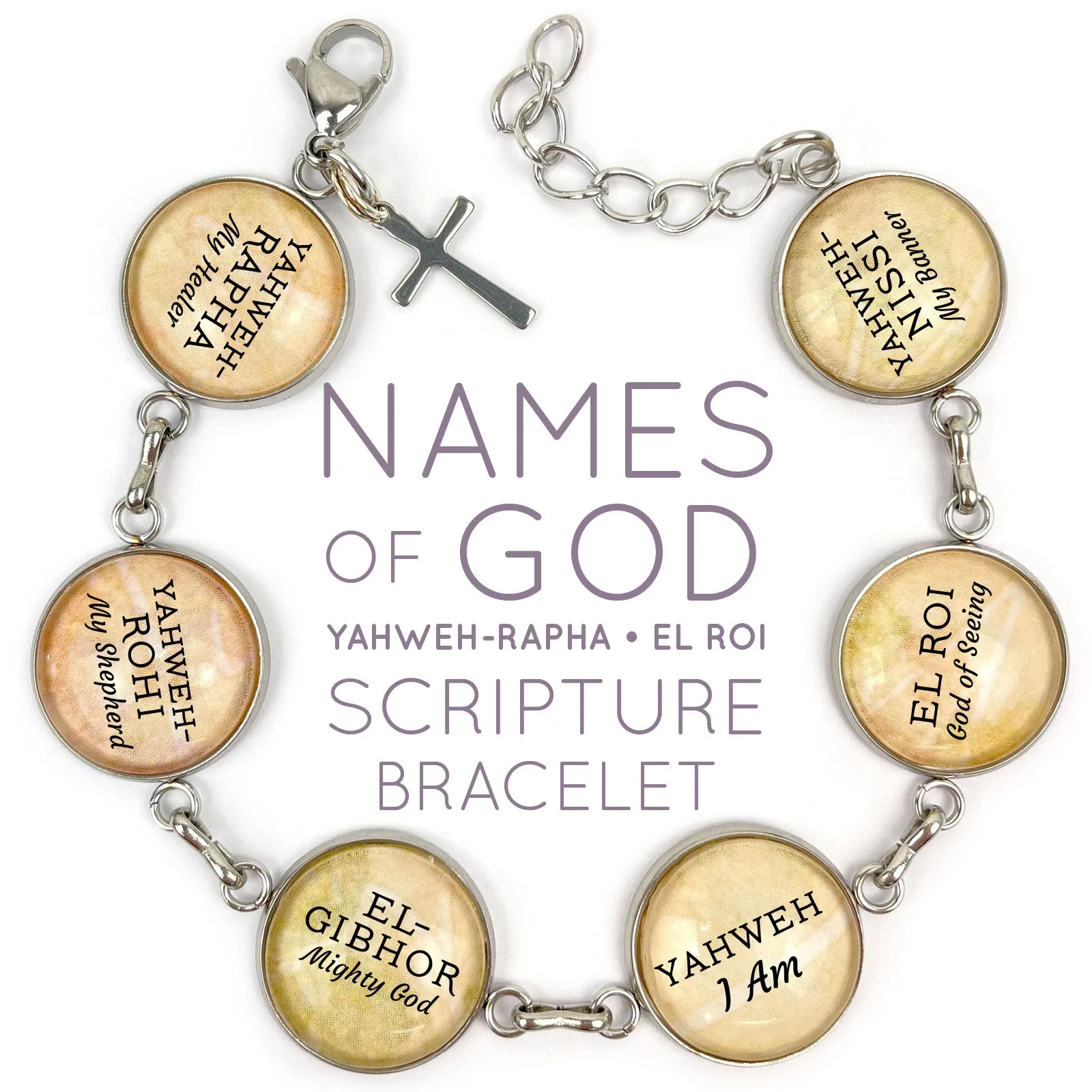 Names of GOD Pendant Necklace and Bracelet Set - Yahweh Hebrew Religious Jewelry Set