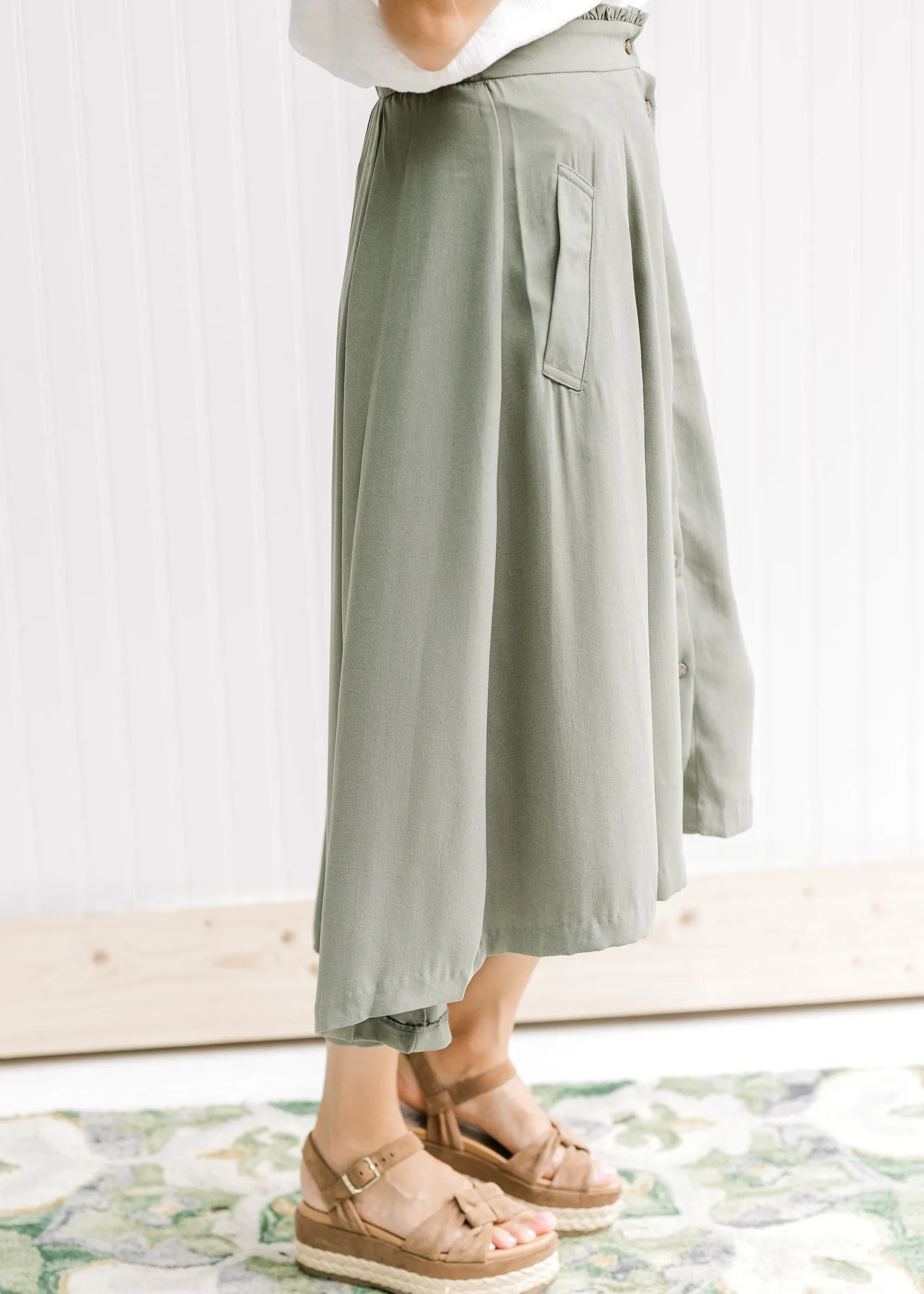 Olive Swing Button Skirt