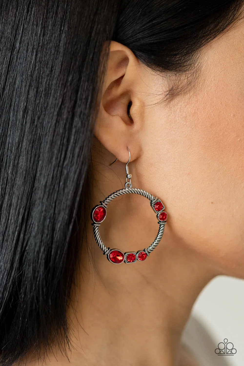 Paparazzi Earrings ~ Glamorous Garland - Red