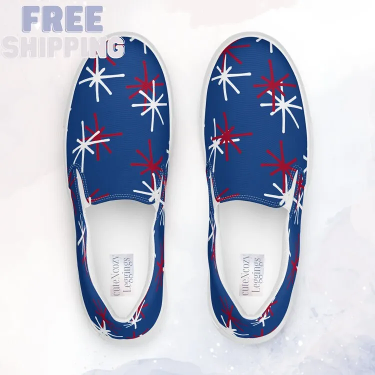 Patriotic Blue Slip on Canvas Shoes for Women