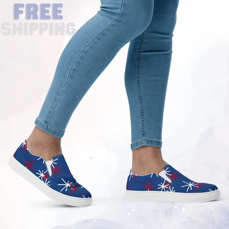 Patriotic Blue Slip on Canvas Shoes for Women