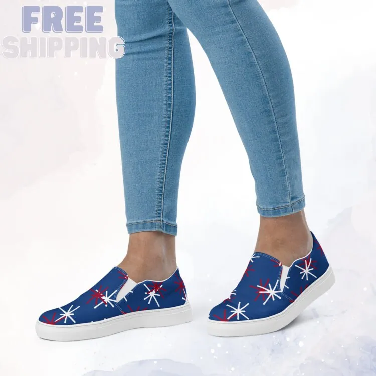 Patriotic Blue Slip on Canvas Shoes for Women