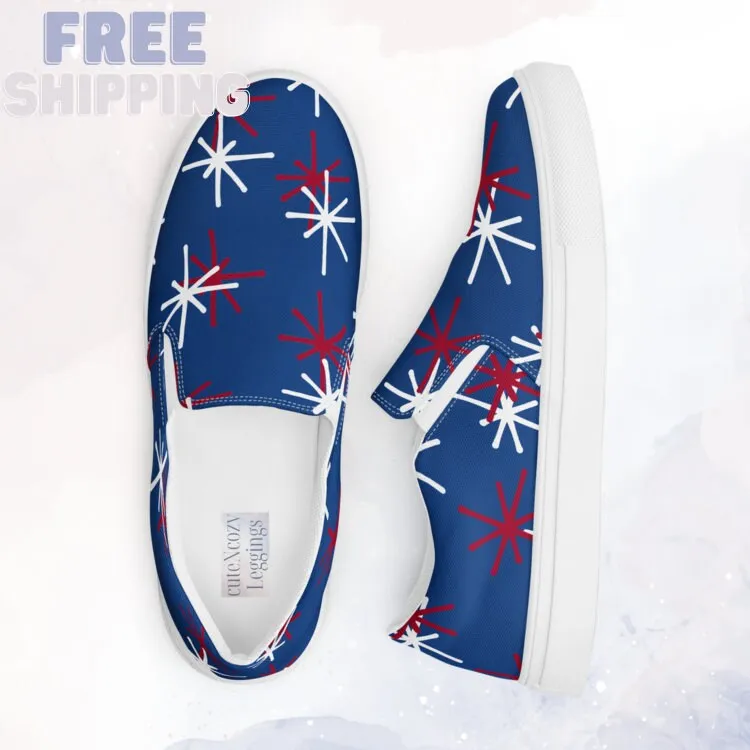 Patriotic Blue Slip on Canvas Shoes for Women