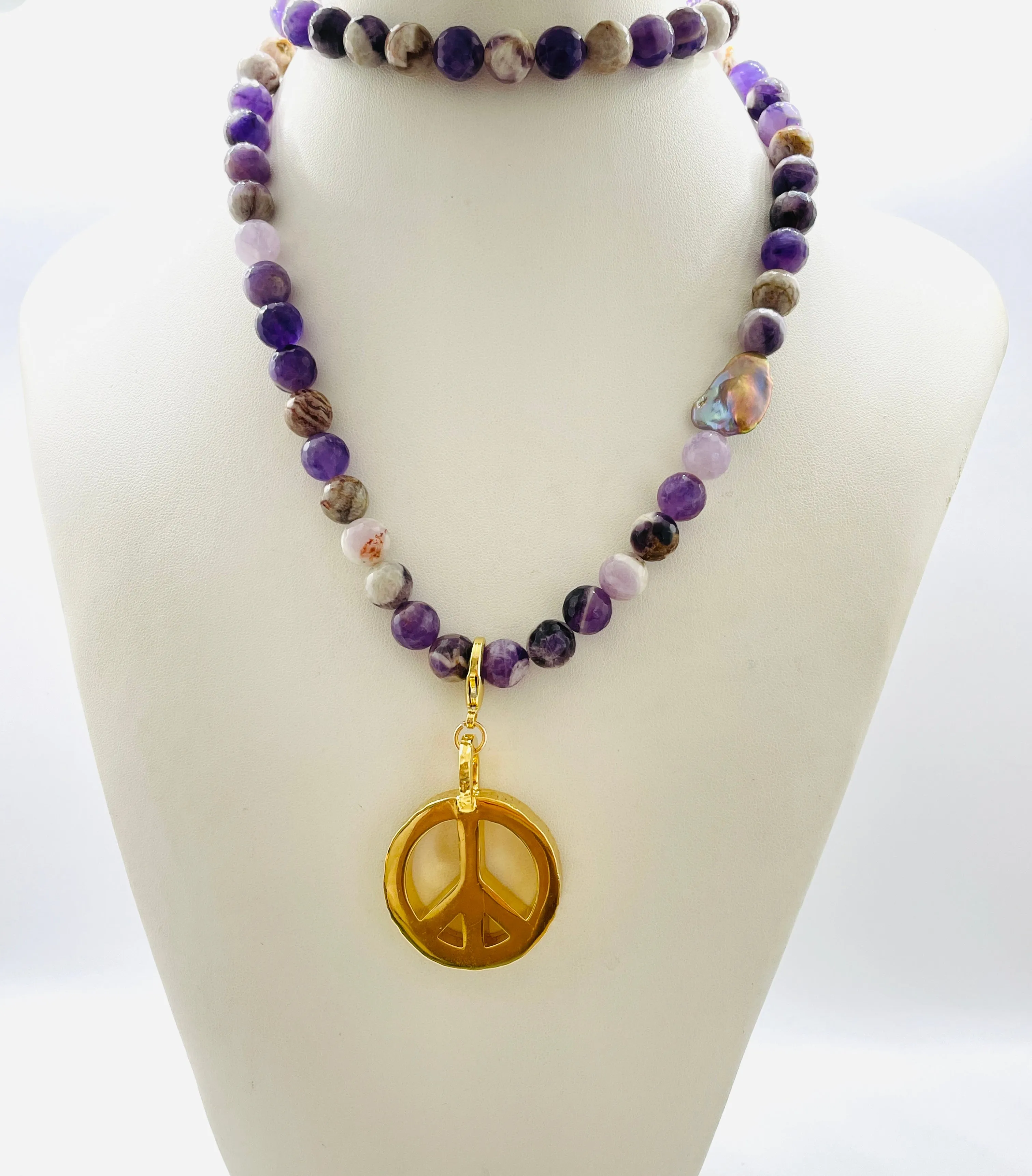 Peace Necklace with Amethyst Beads