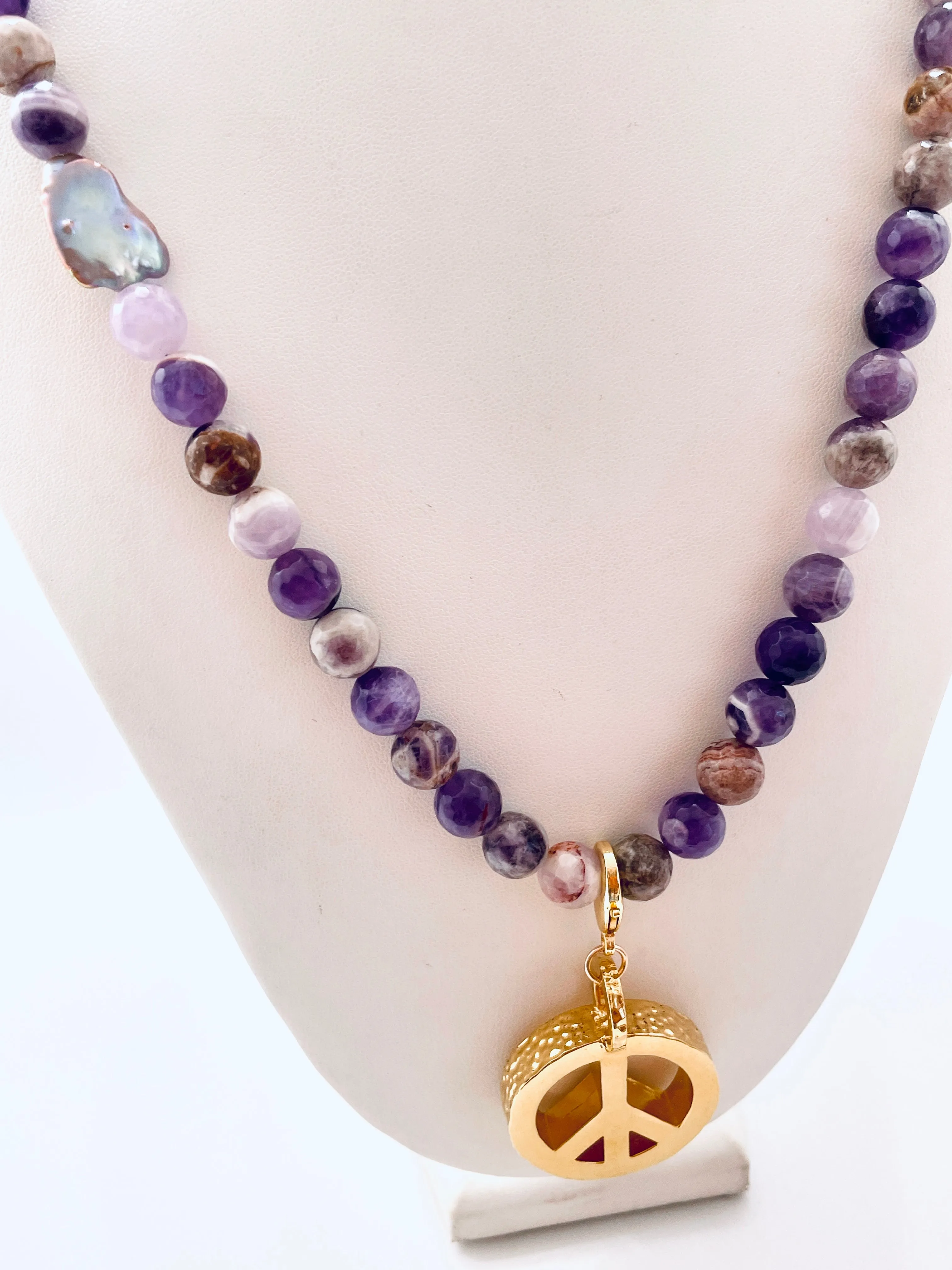 Peace Necklace with Amethyst Beads