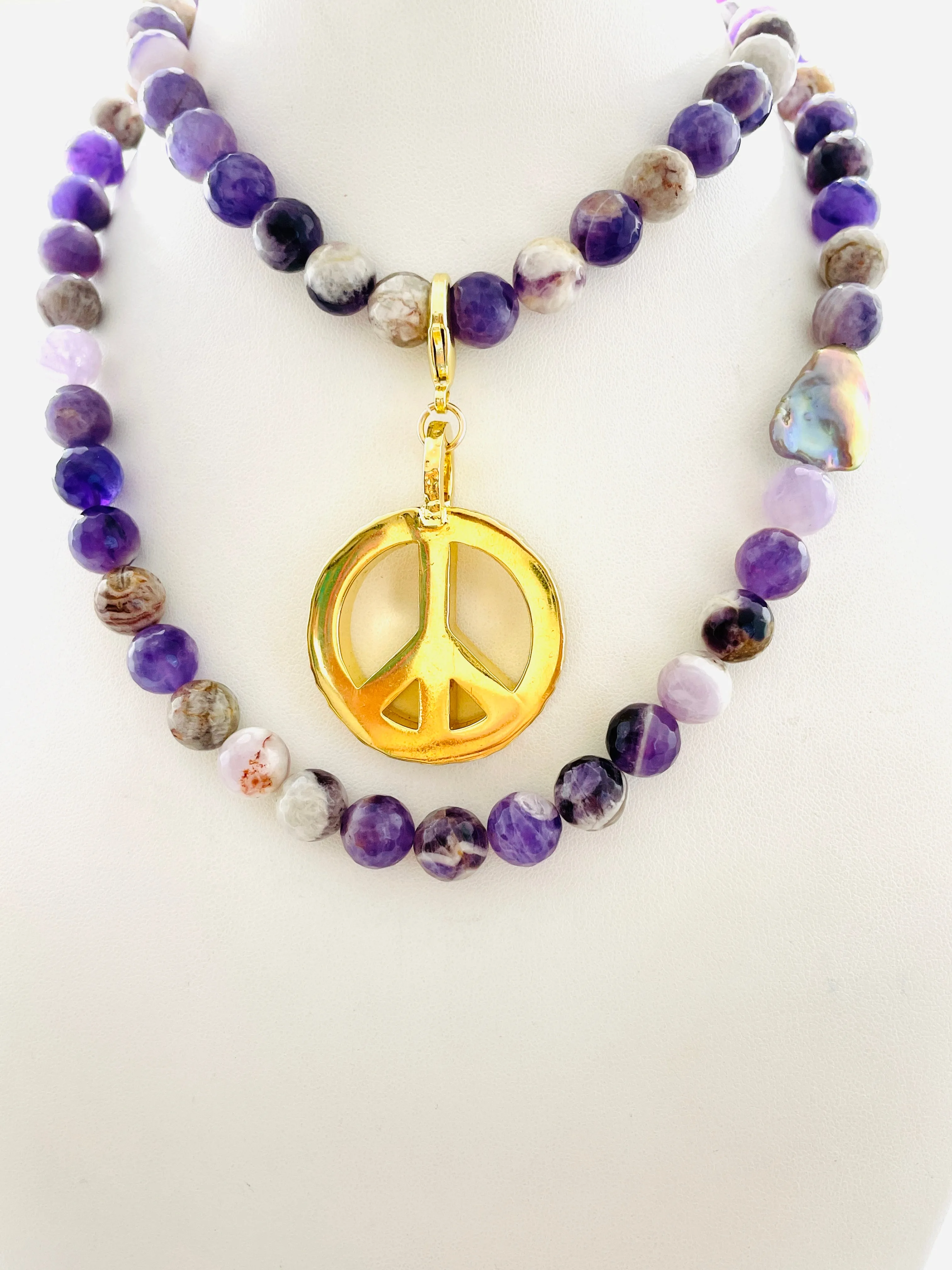 Peace Necklace with Amethyst Beads