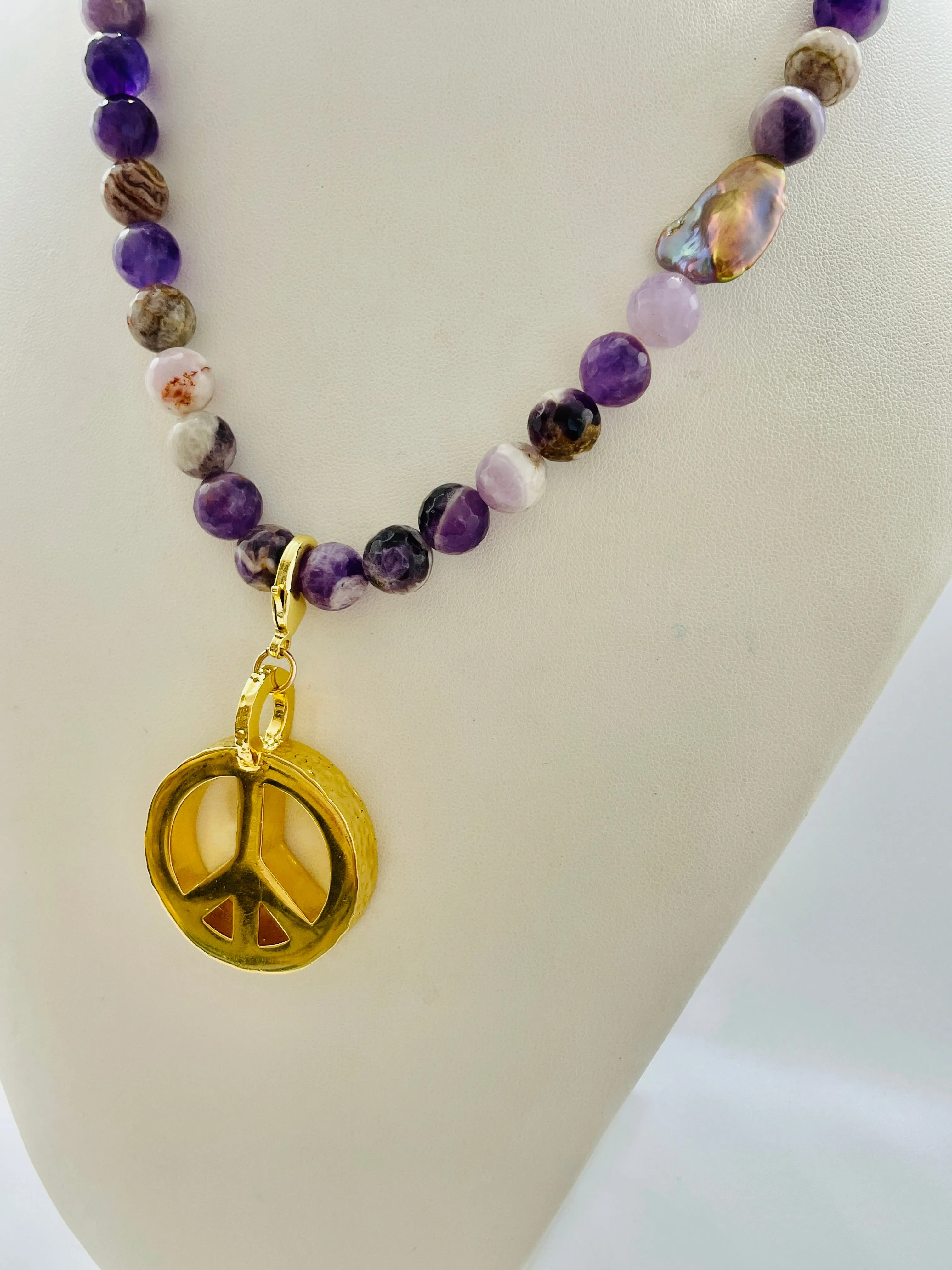 Peace Necklace with Amethyst Beads