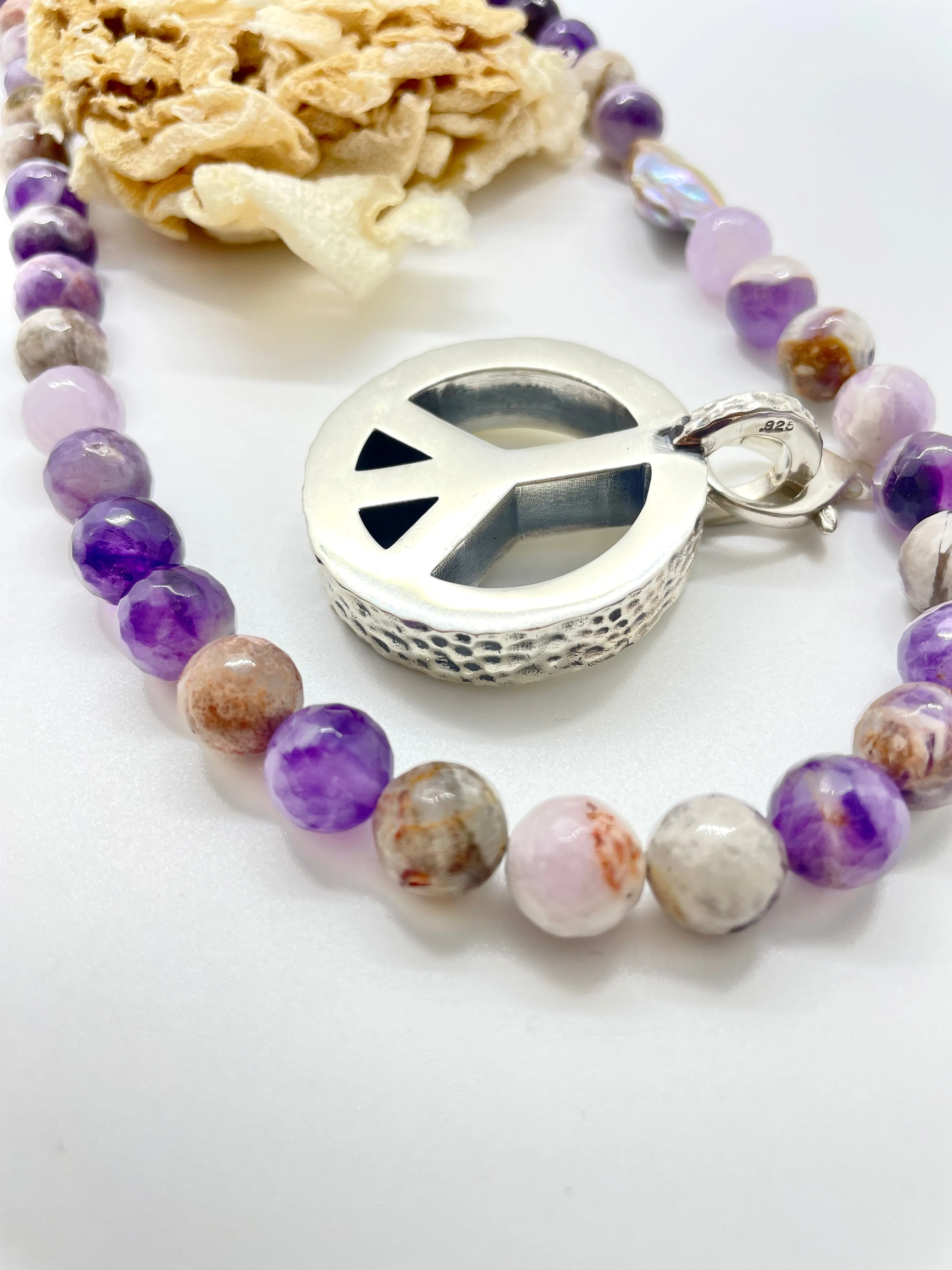 Peace Necklace with Amethyst Beads