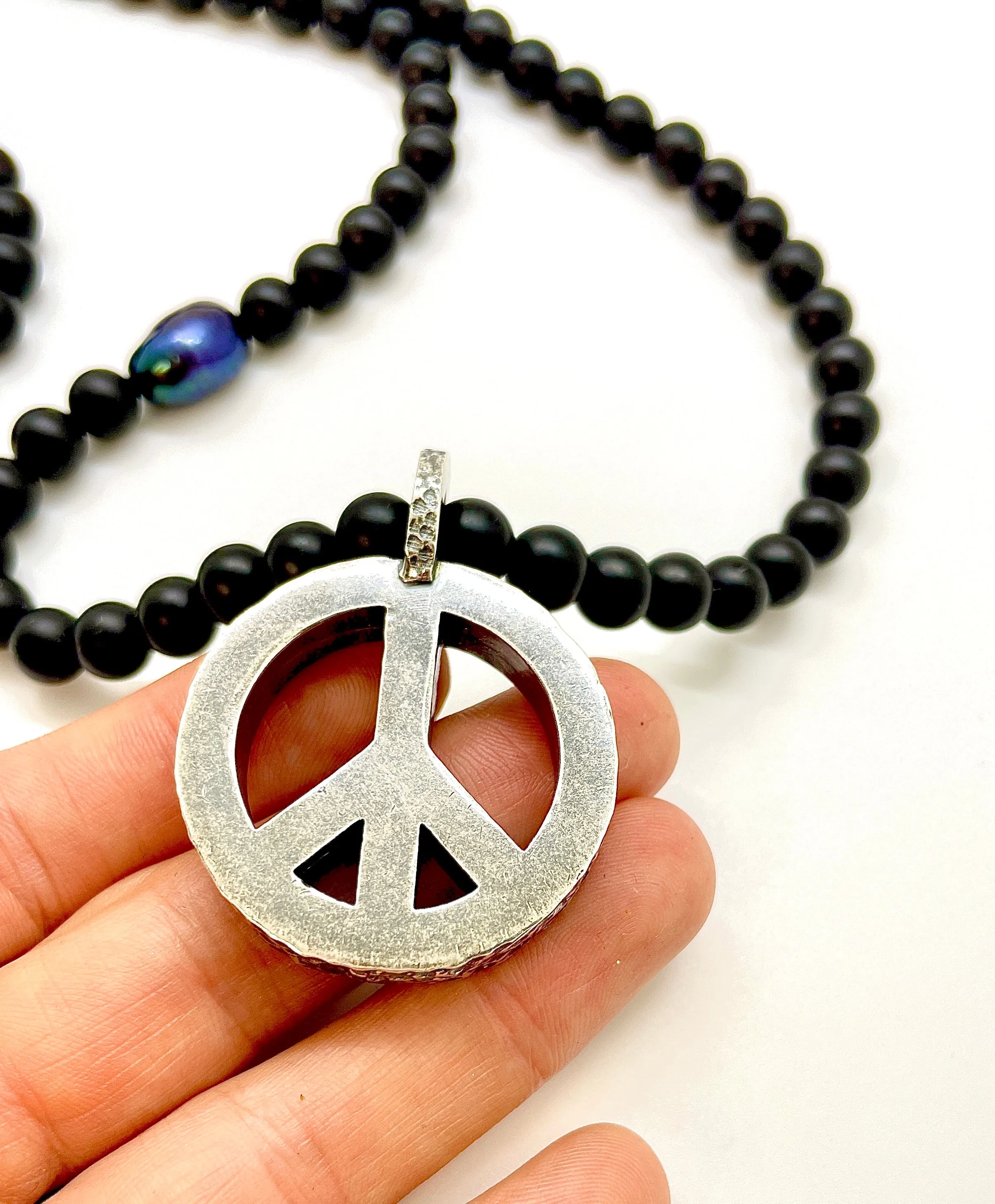 Peace Necklace with Black Onyx Beads