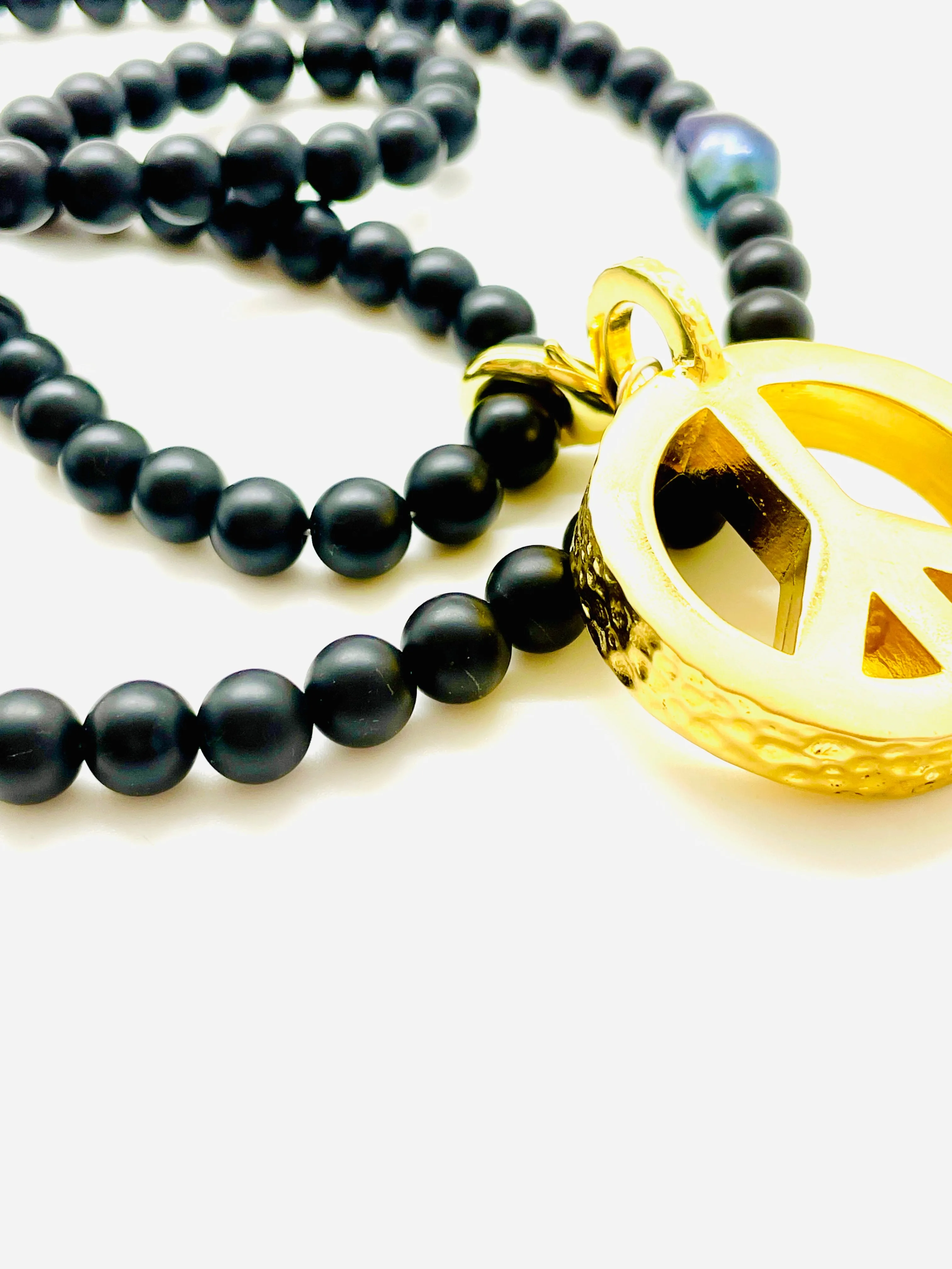 Peace Necklace with Black Onyx Beads