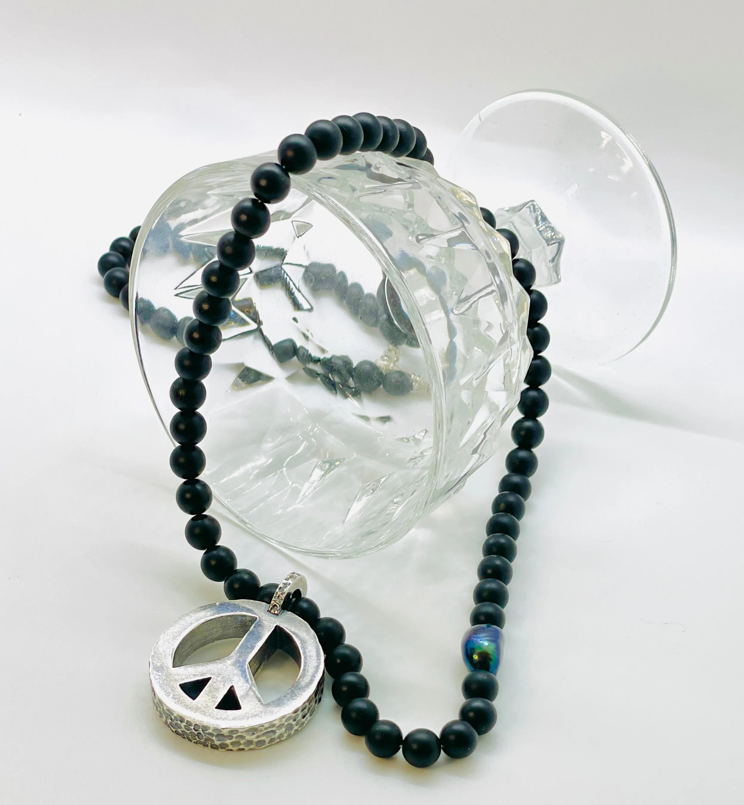 Peace Necklace with Black Onyx Beads