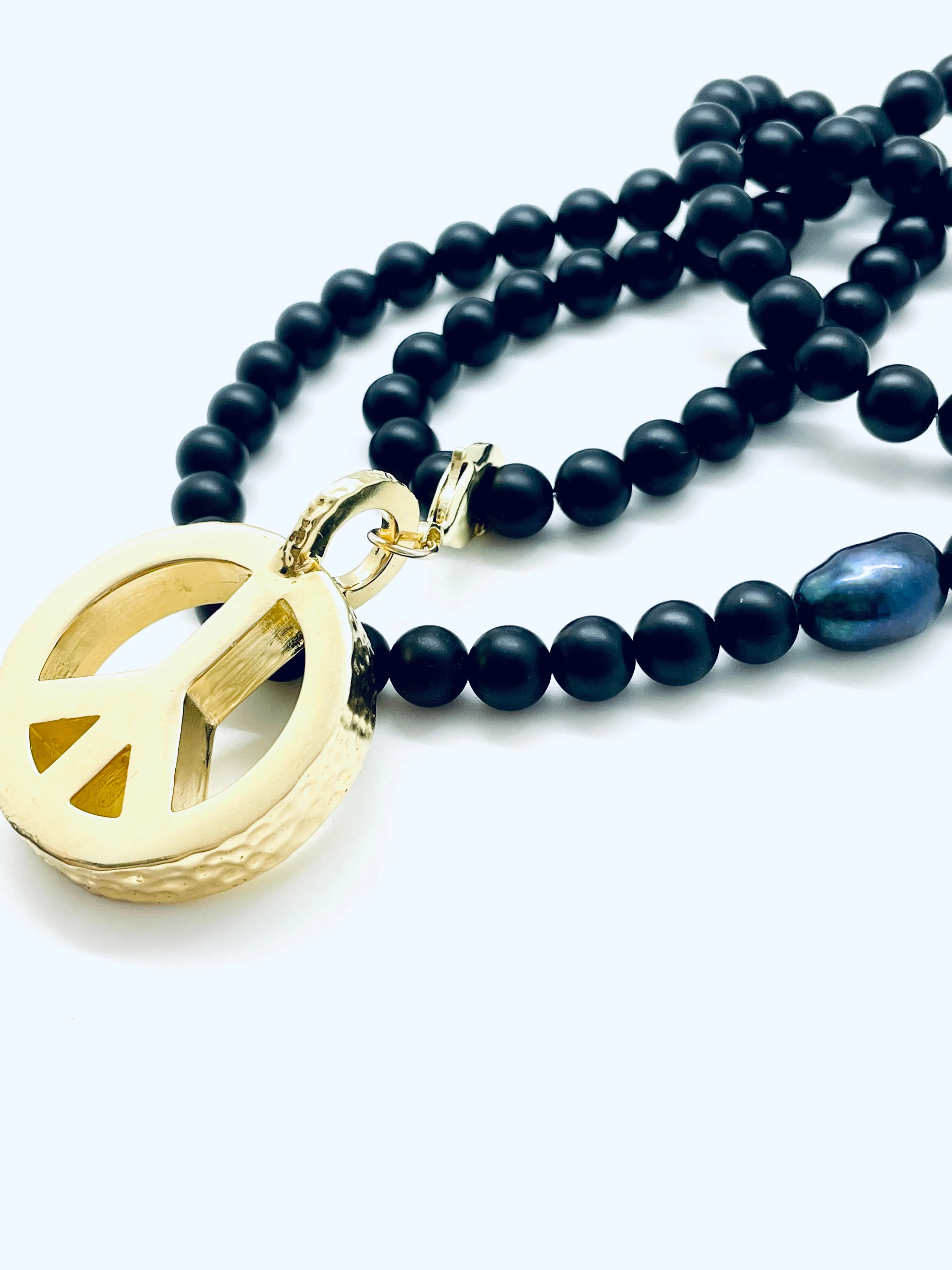 Peace Necklace with Black Onyx Beads