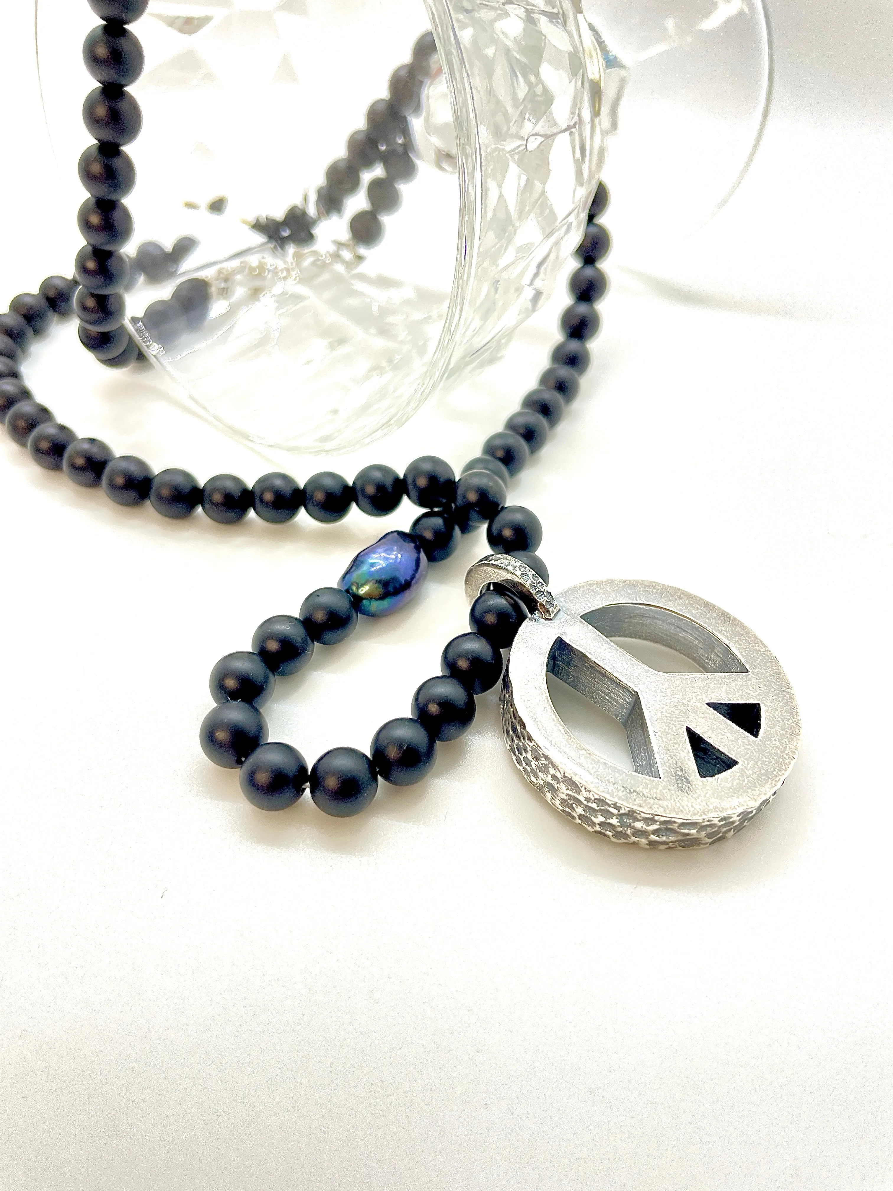 Peace Necklace with Black Onyx Beads