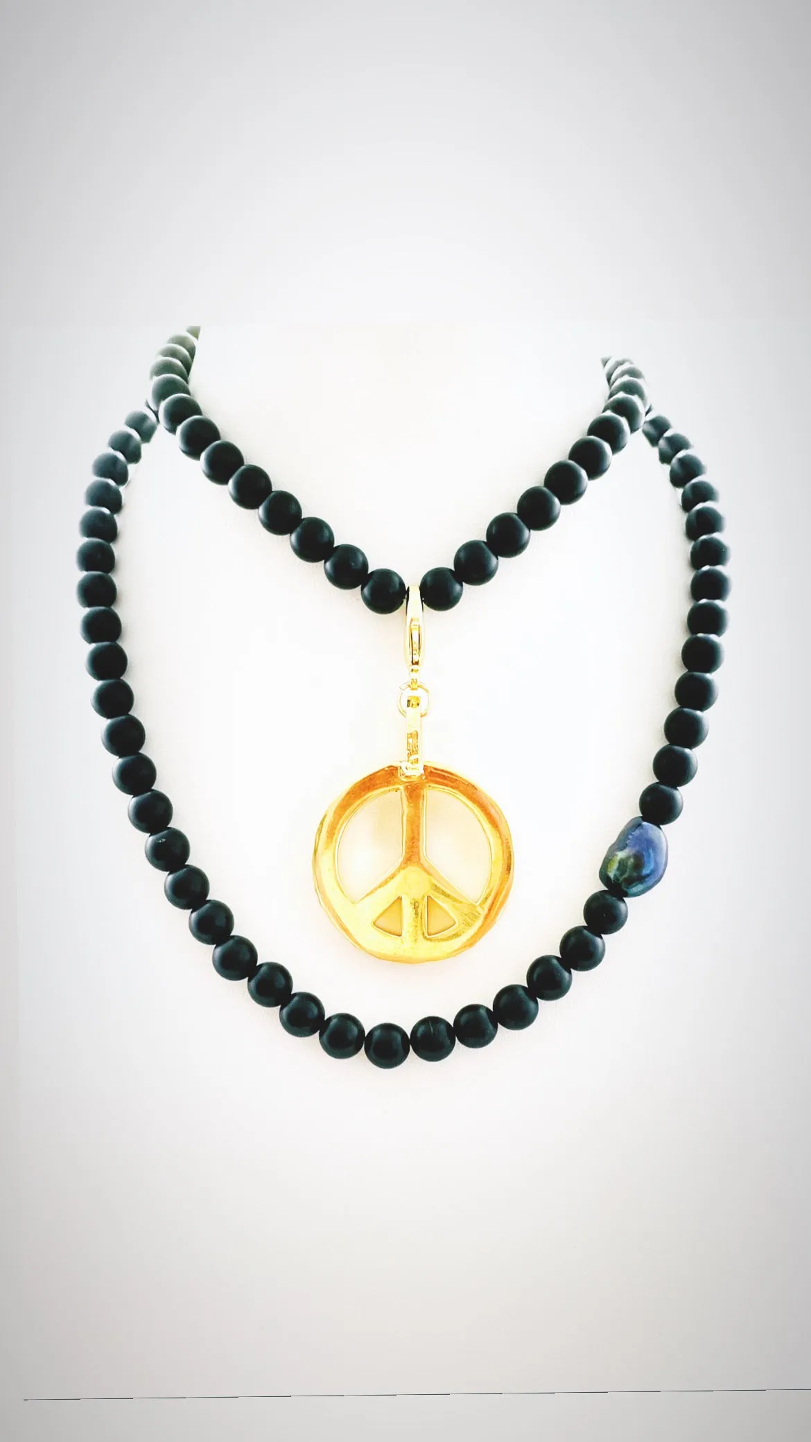 Peace Necklace with Black Onyx Beads