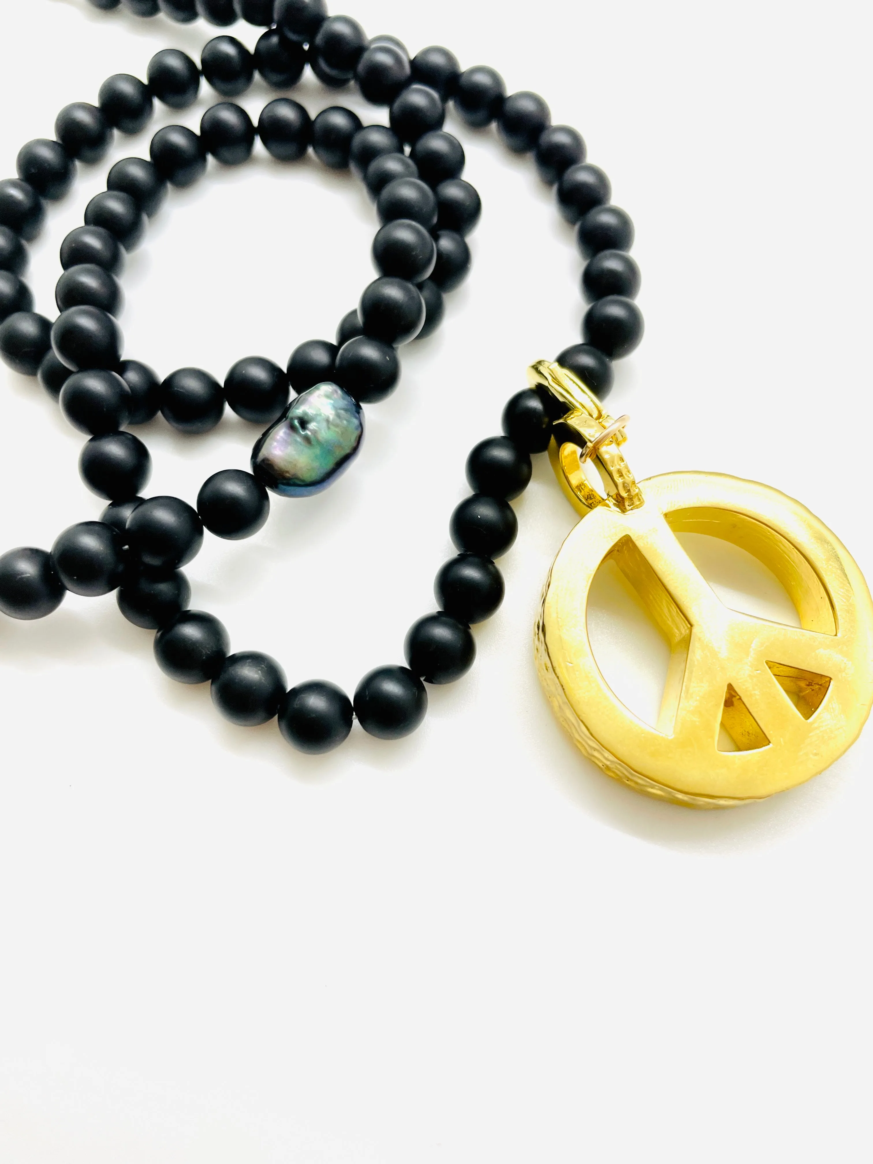 Peace Necklace with Black Onyx Beads