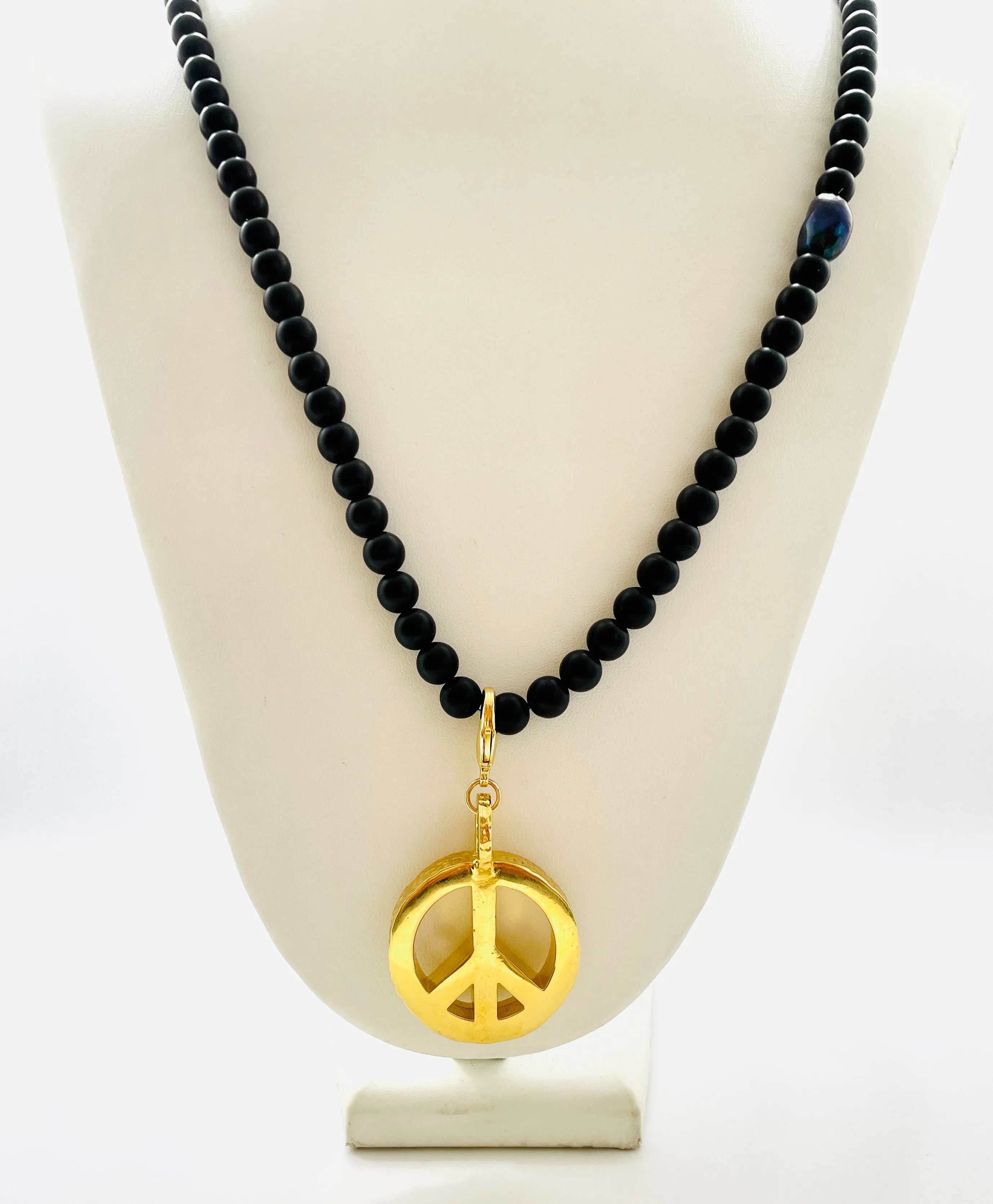 Peace Necklace with Black Onyx Beads