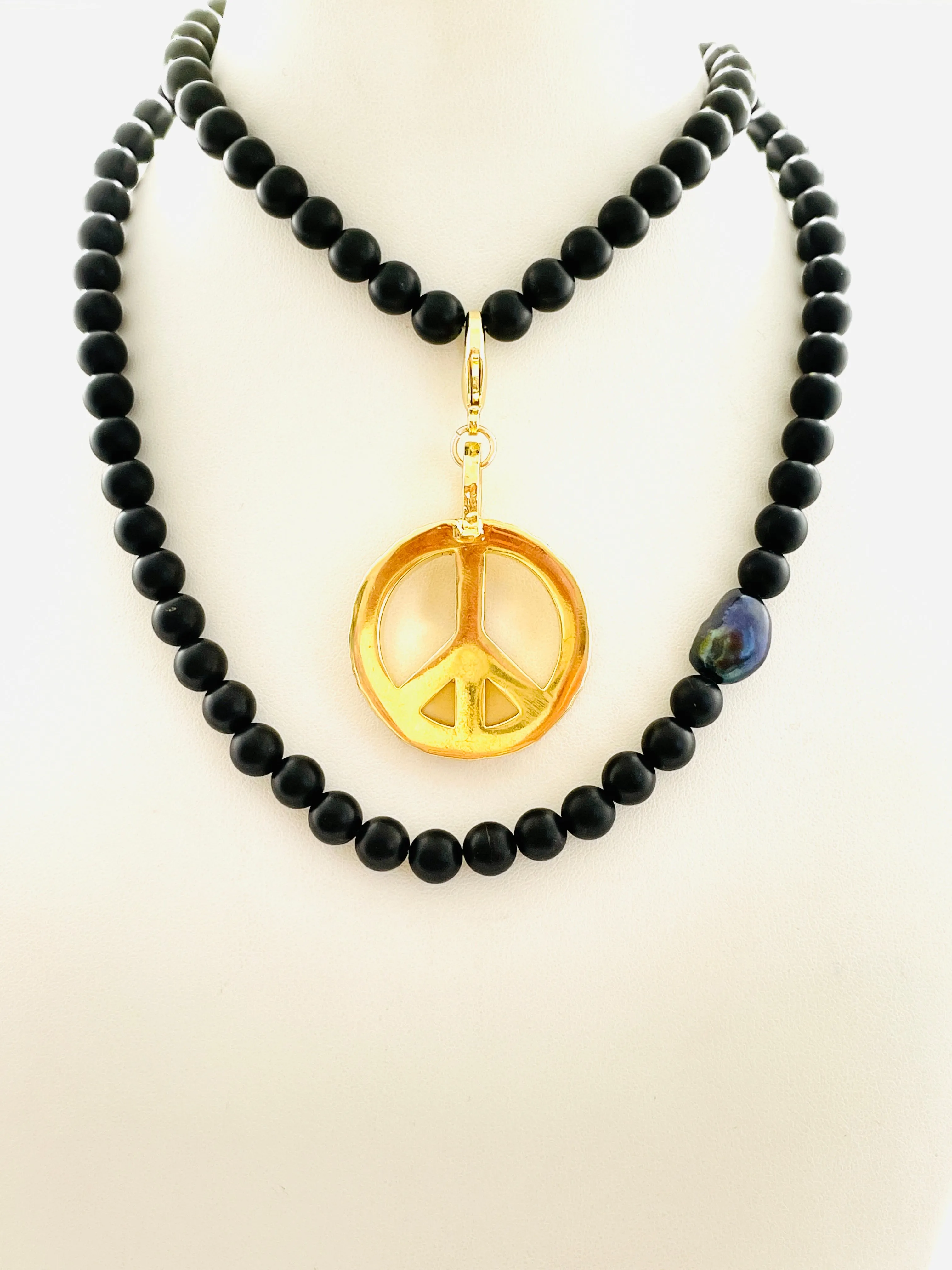 Peace Necklace with Black Onyx Beads