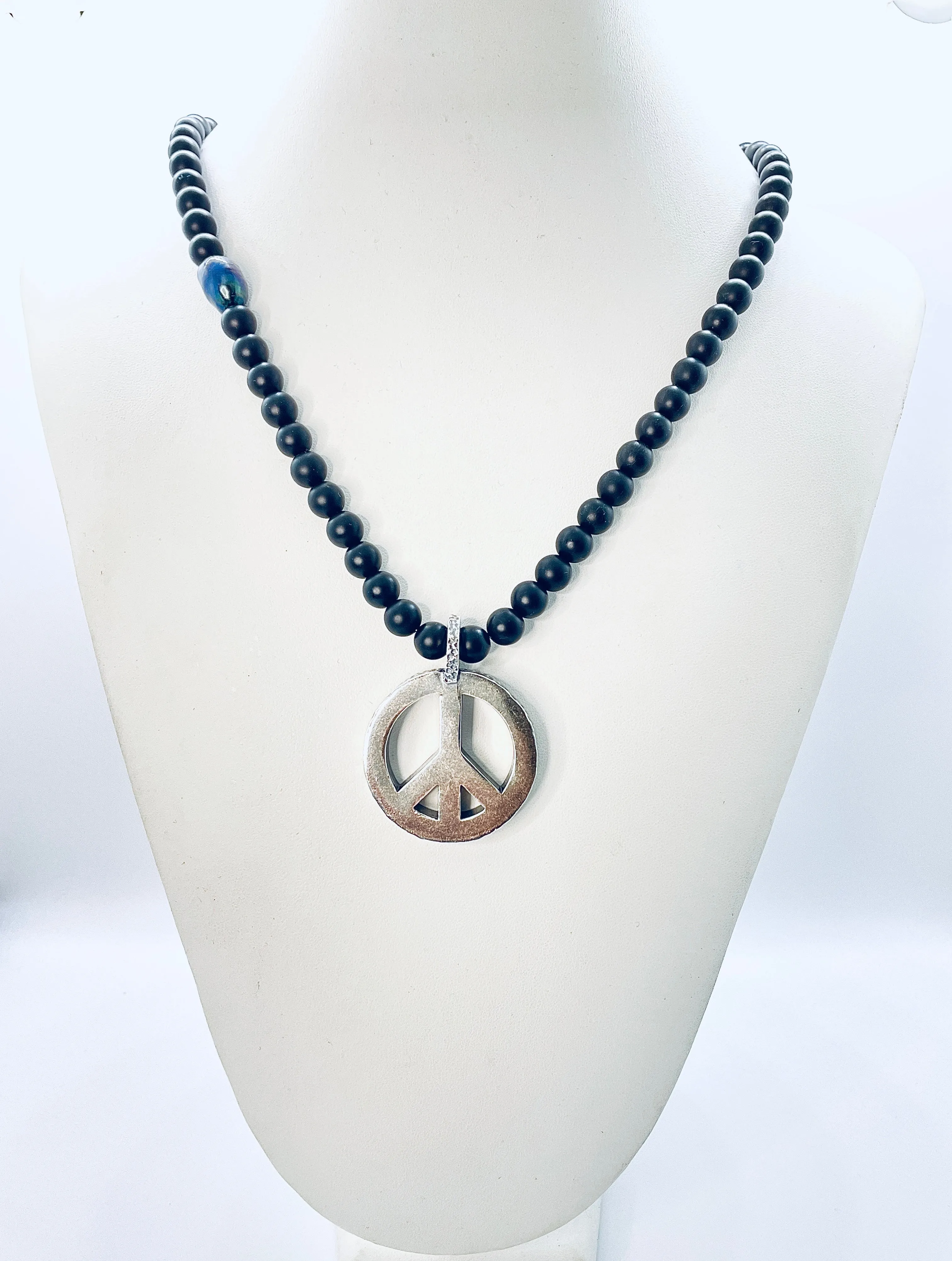 Peace Necklace with Black Onyx Beads