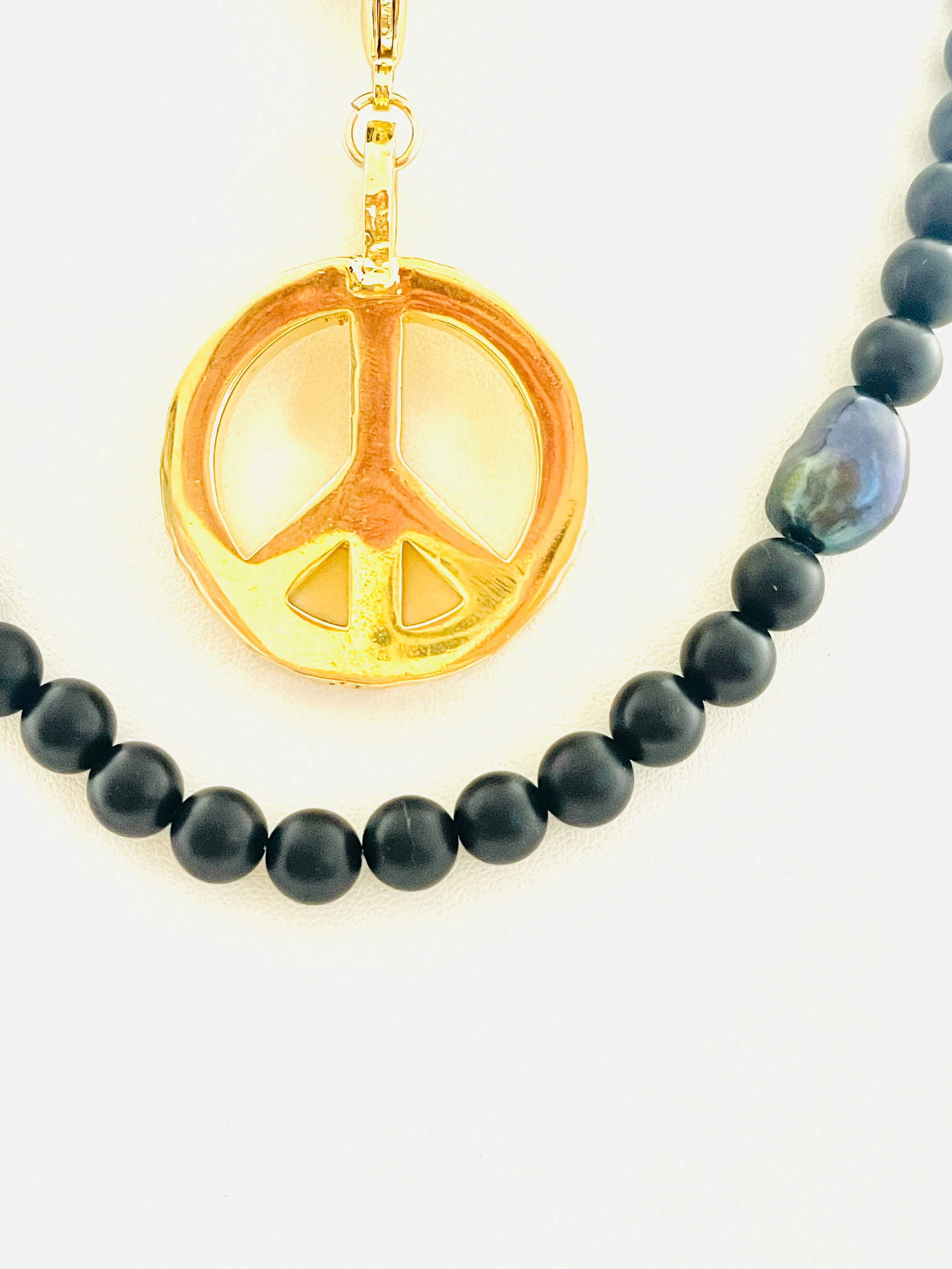 Peace Necklace with Black Onyx Beads