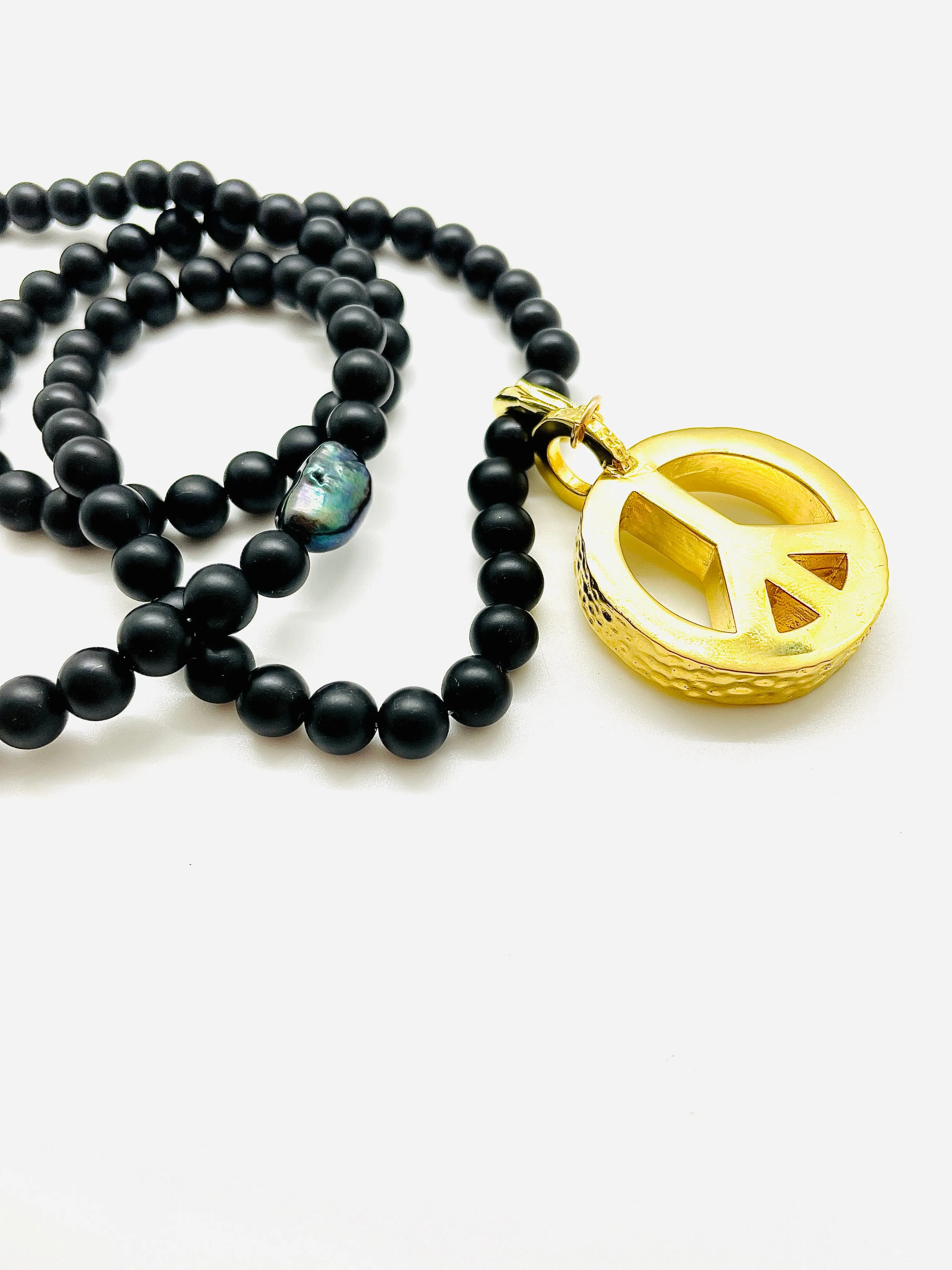 Peace Necklace with Black Onyx Beads