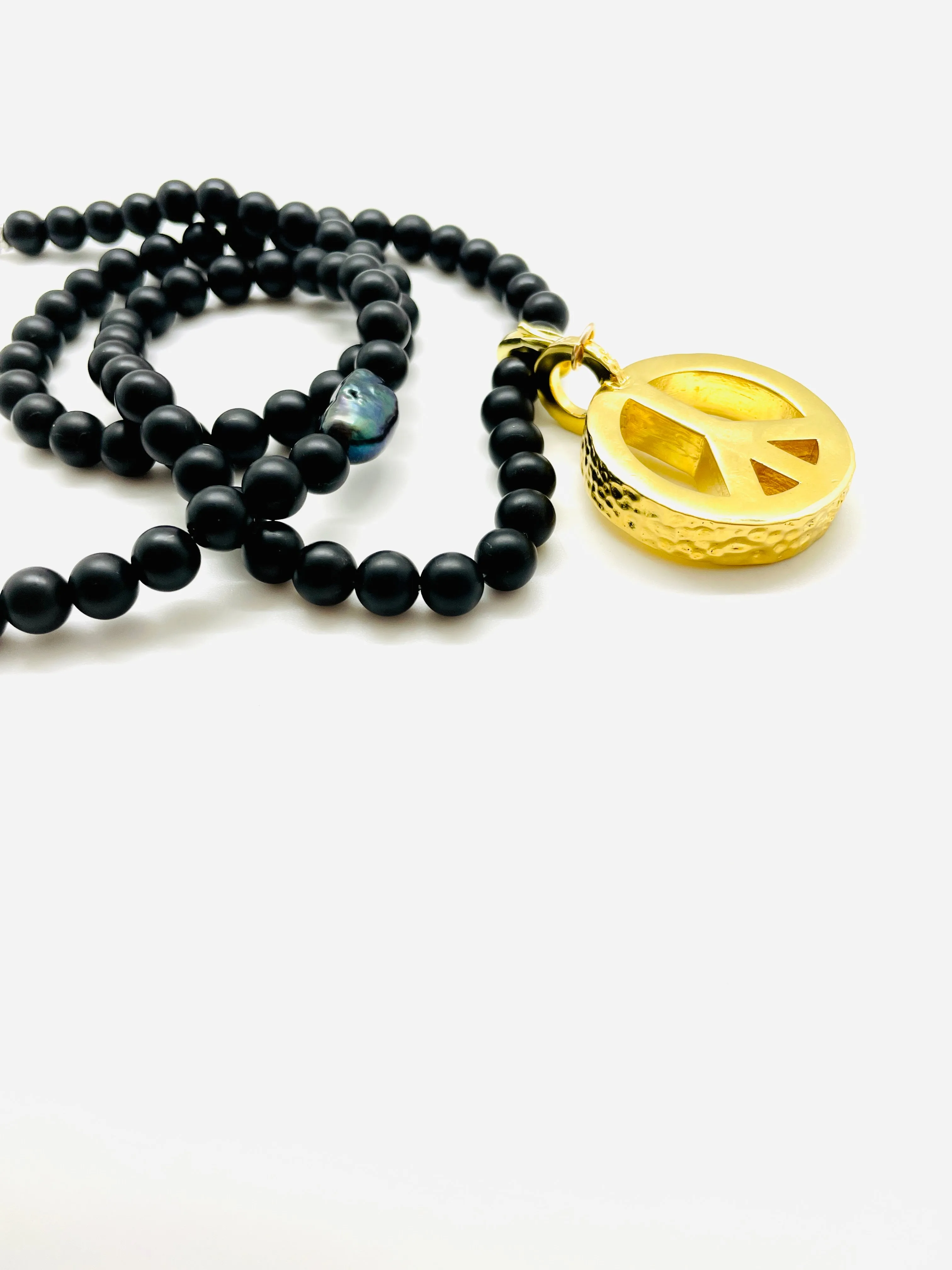 Peace Necklace with Black Onyx Beads