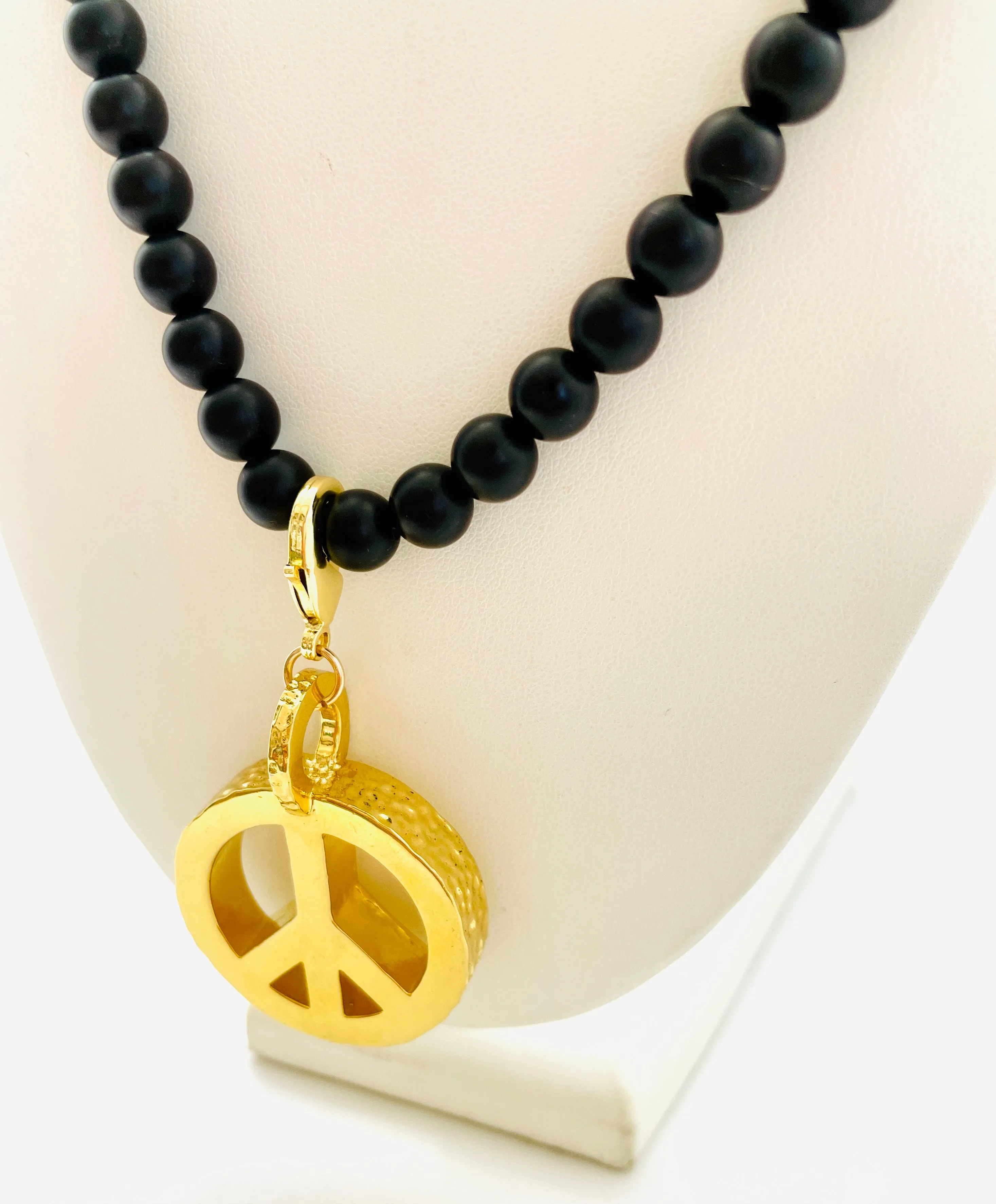 Peace Necklace with Black Onyx Beads