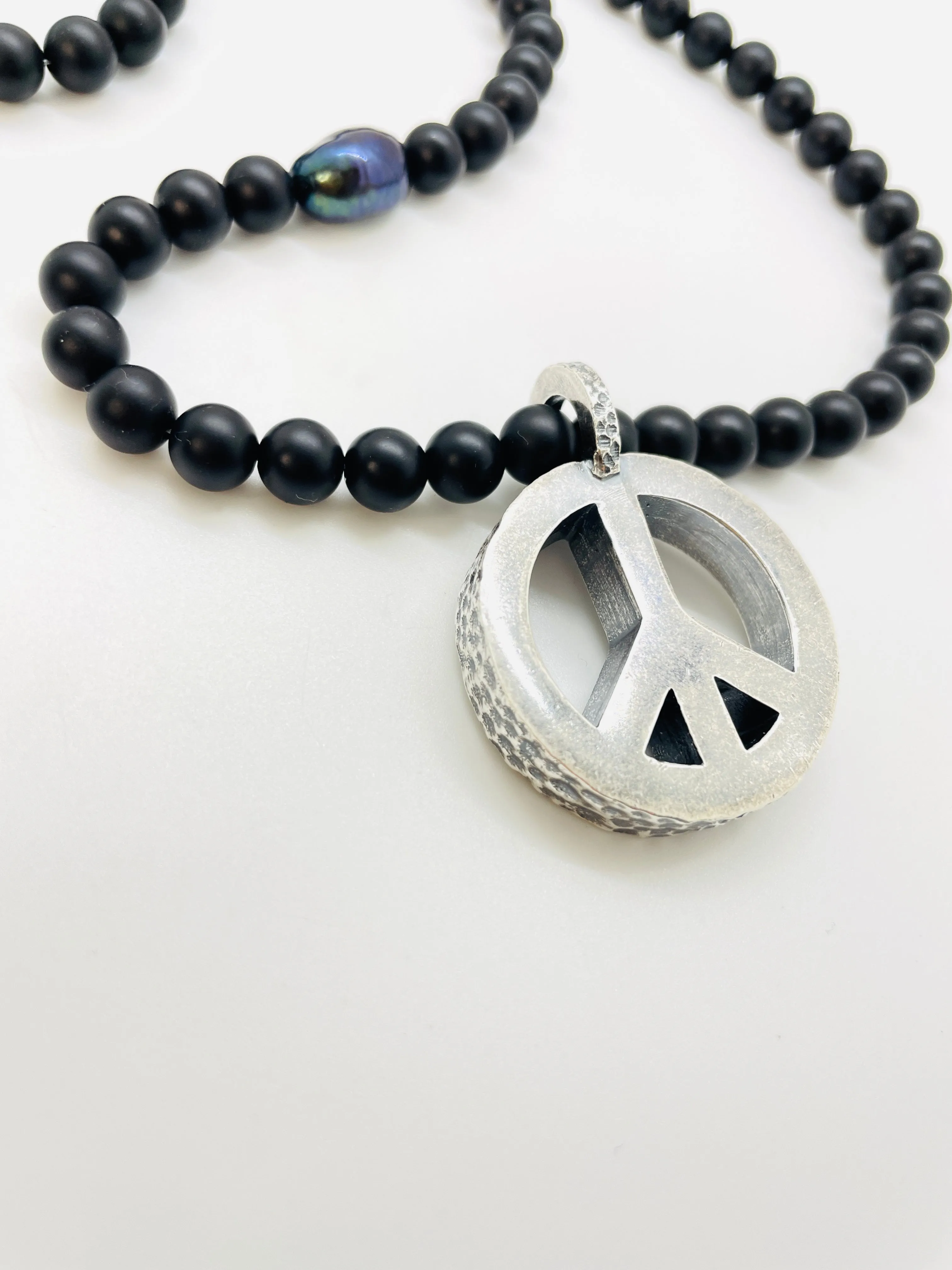 Peace Necklace with Black Onyx Beads