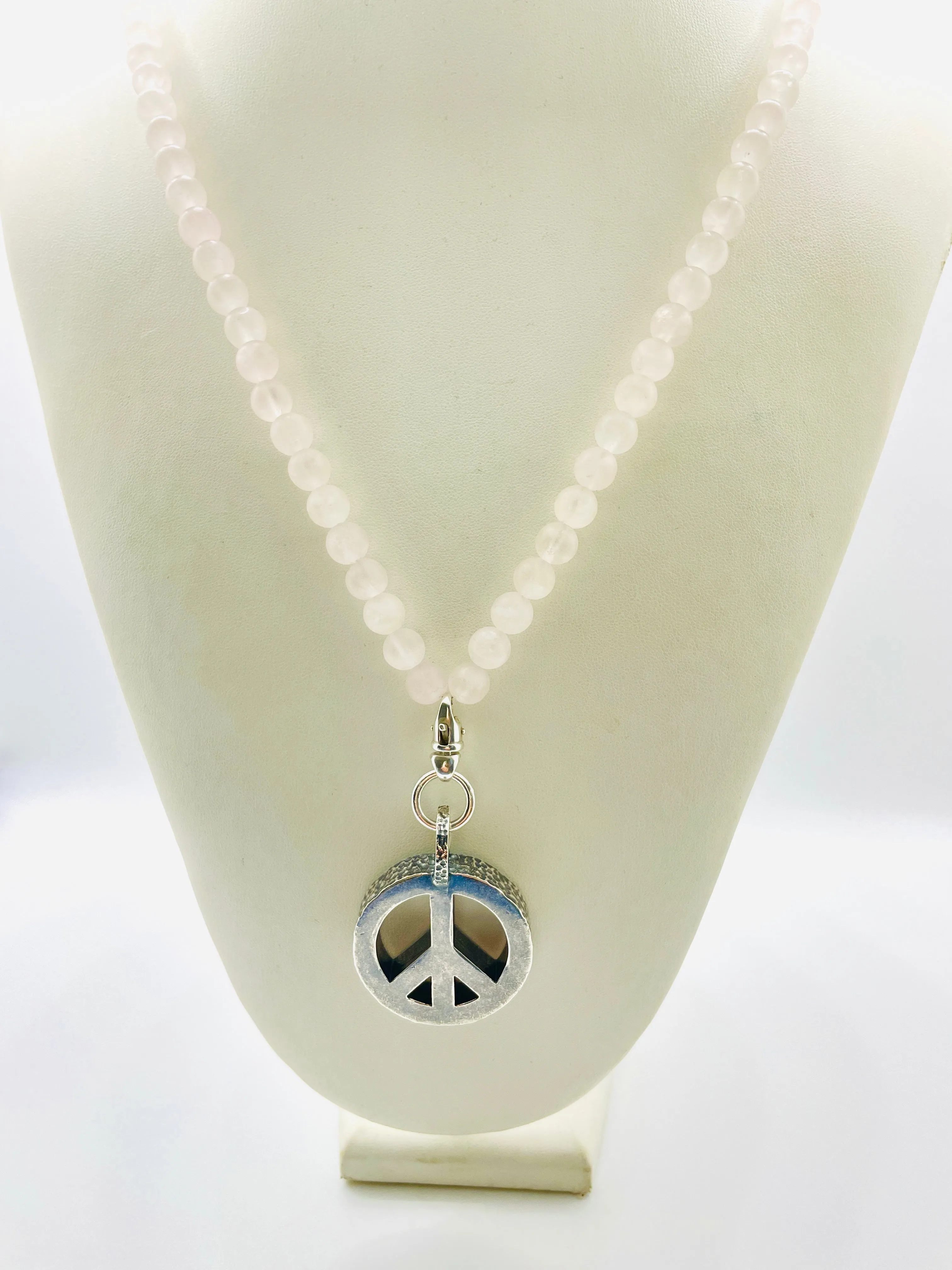 Peace Necklace with Rose Quartz Beads