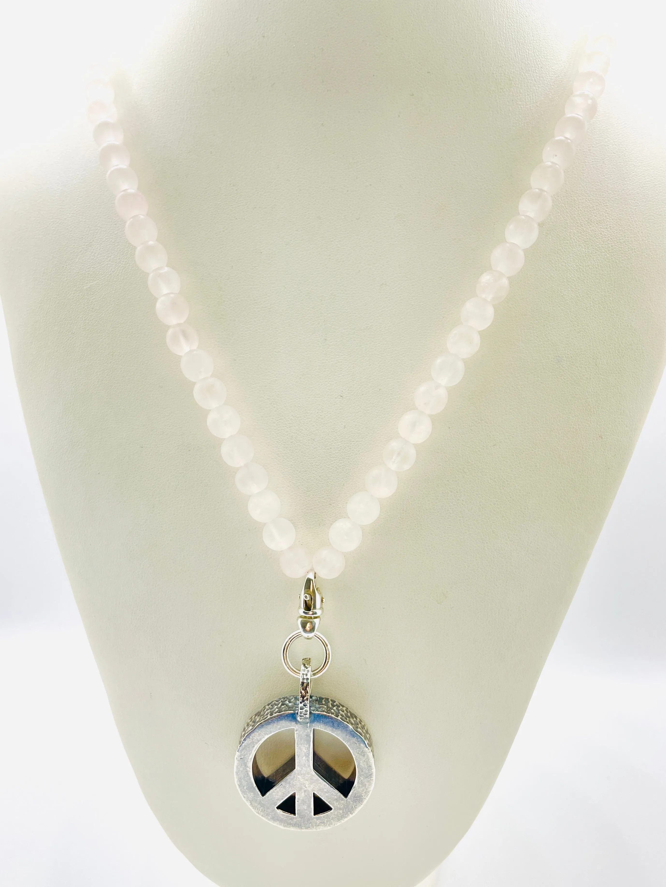 Peace Necklace with Rose Quartz Beads