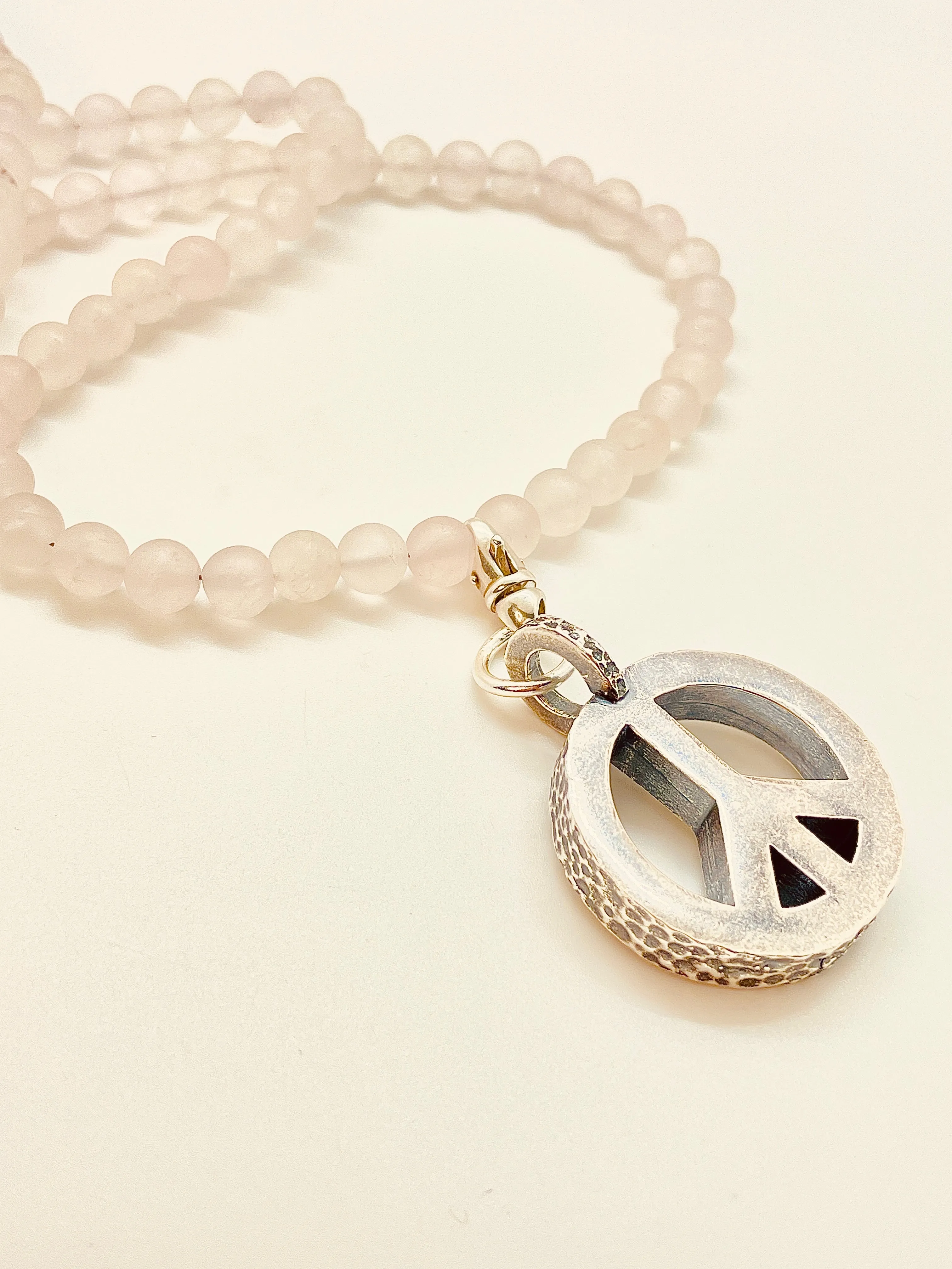 Peace Necklace with Rose Quartz Beads