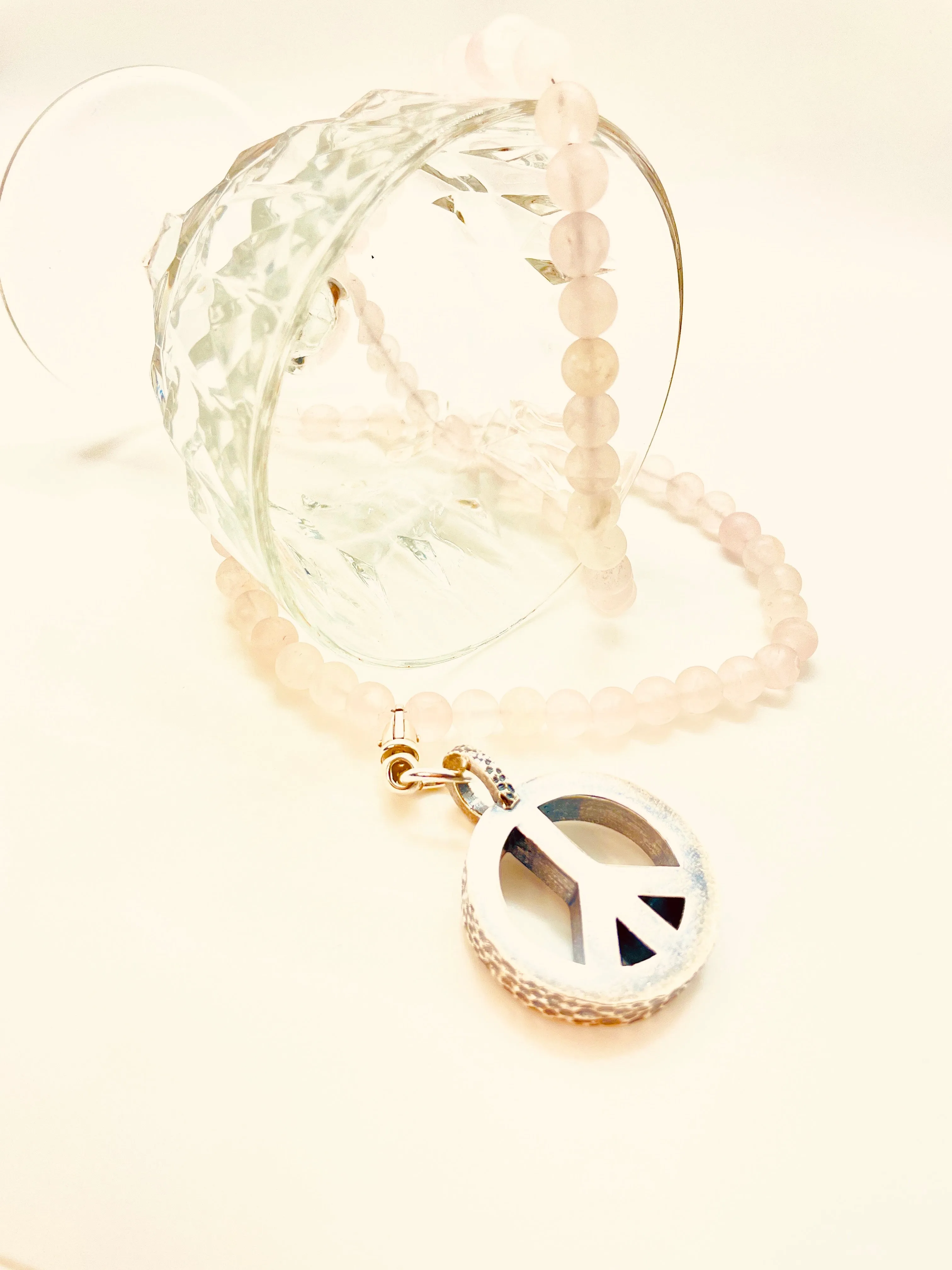 Peace Necklace with Rose Quartz Beads