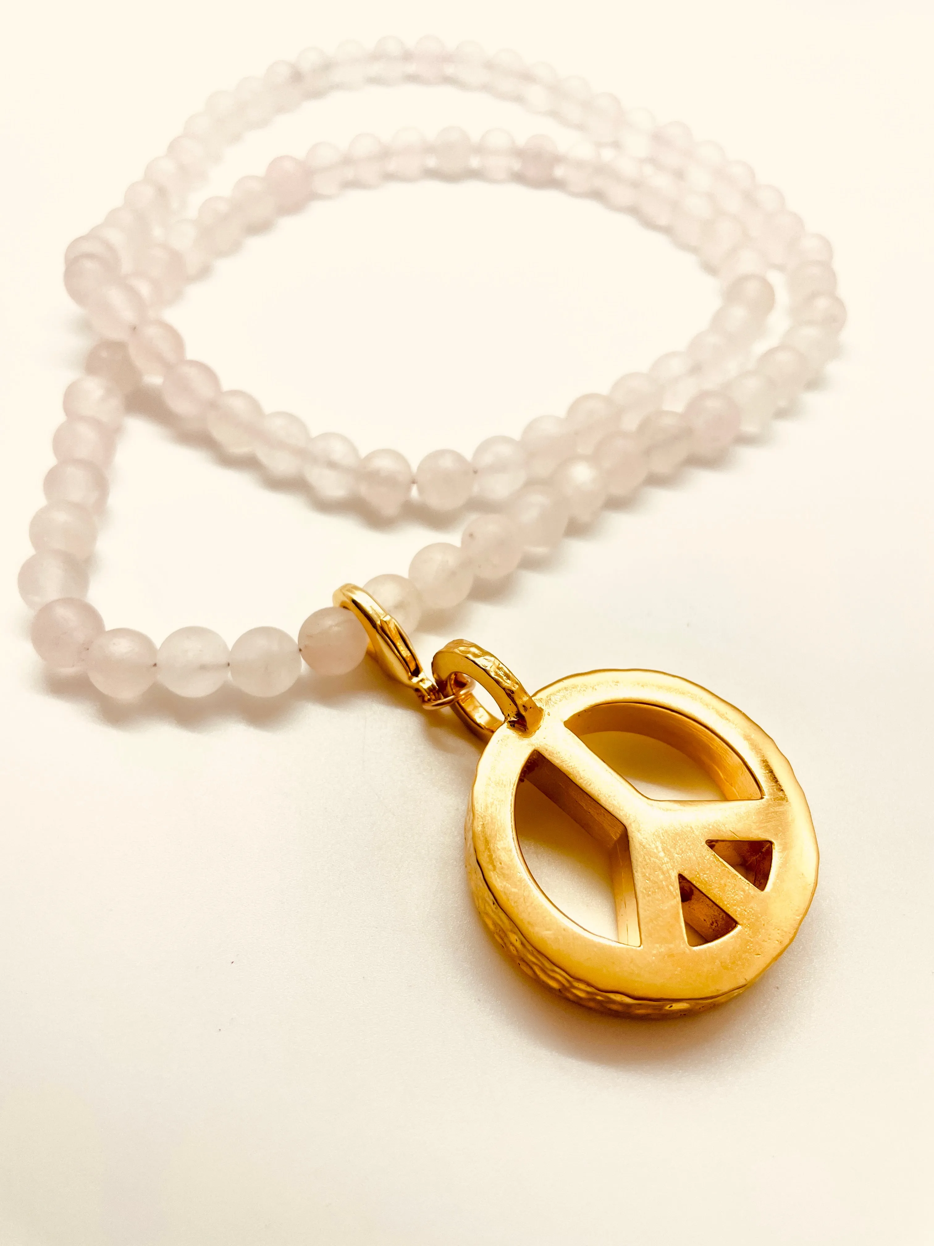 Peace Necklace with Rose Quartz Beads