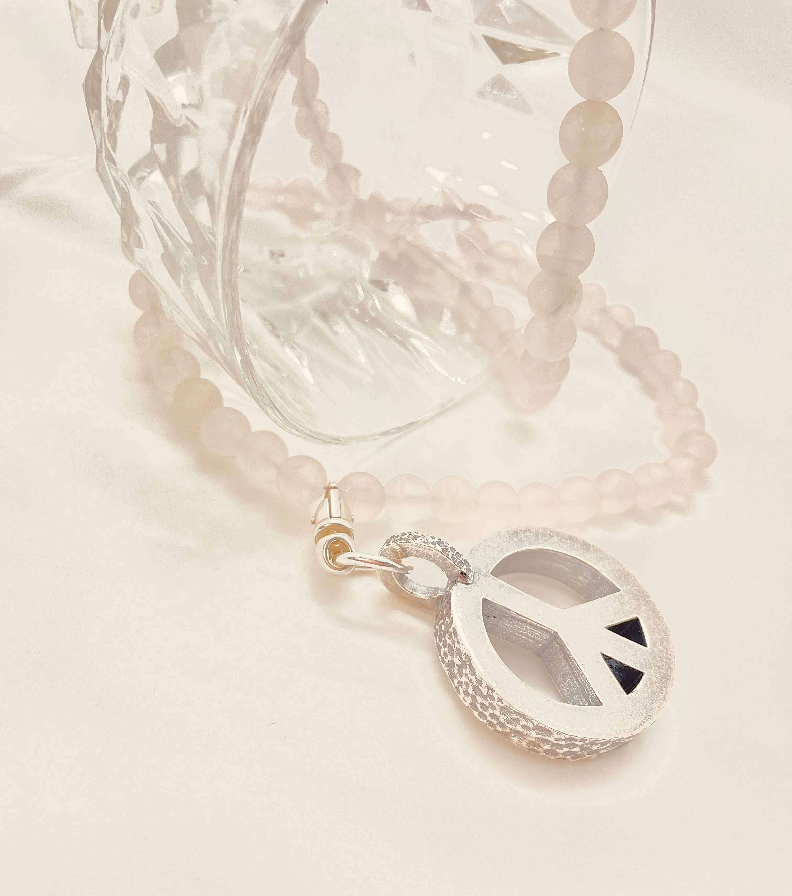 Peace Necklace with Rose Quartz Beads