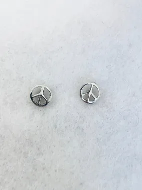 Peace Sign: 925 Sterling Silver Stud Earrings