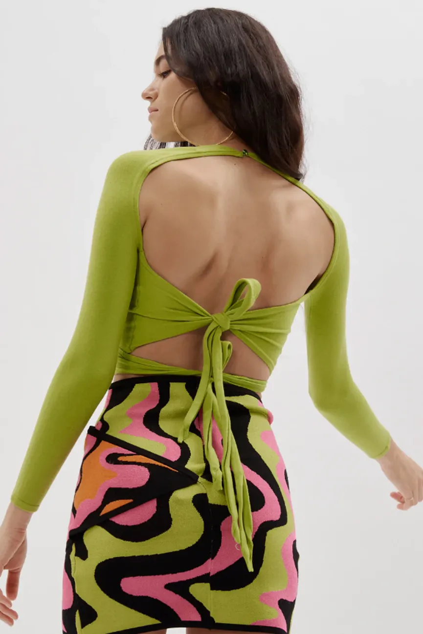 Pear Gloss Open Back Wrap Top