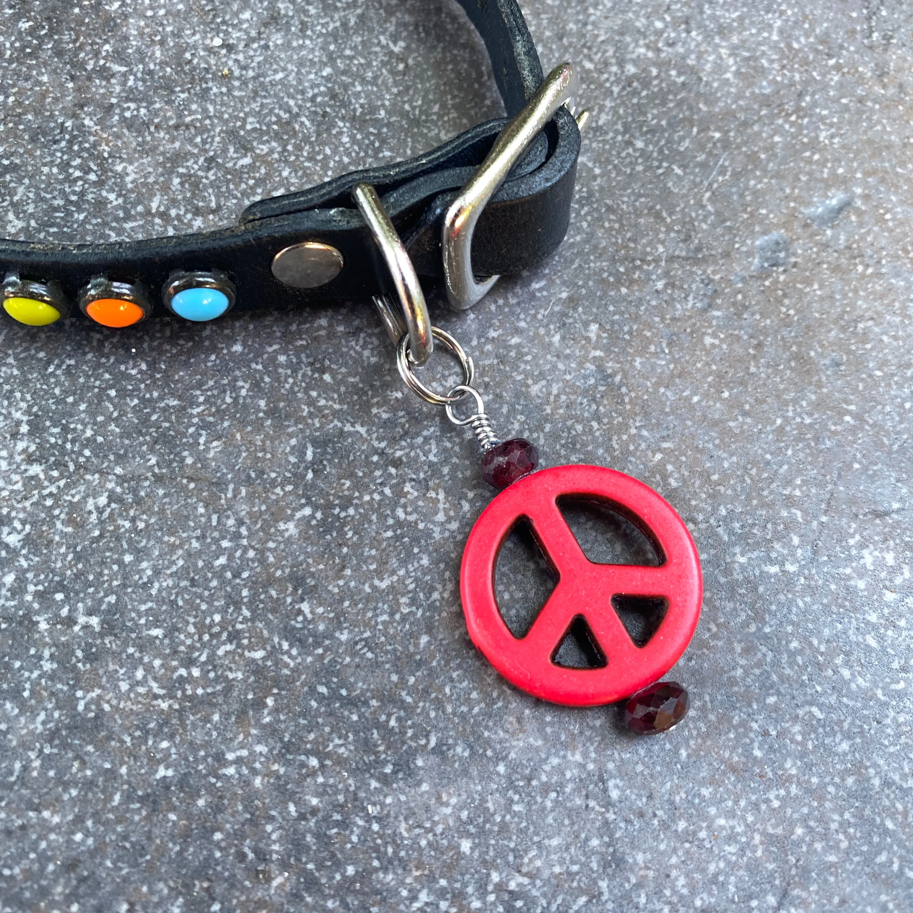 Pet Charm with Peace Signs & various Gemstone