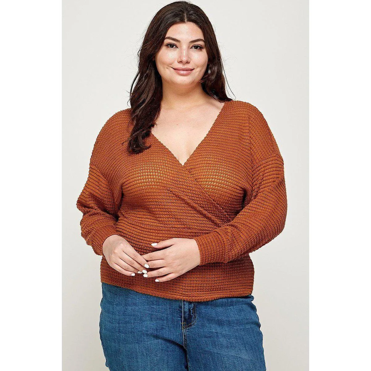 Plus Size Textured Waffle Sweater Knit Top